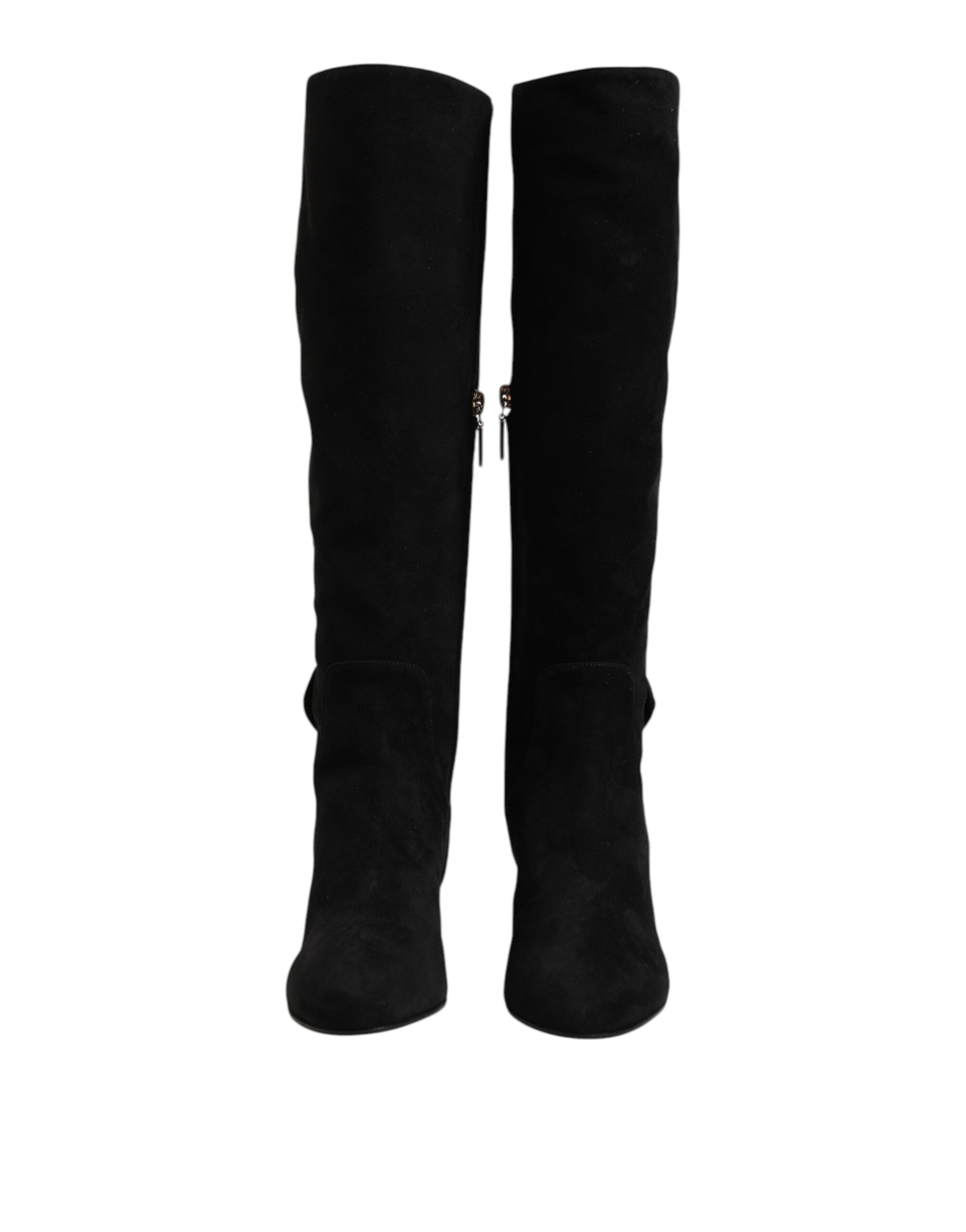 Black Suede Leather Knee High Boots Shoes - ventzia