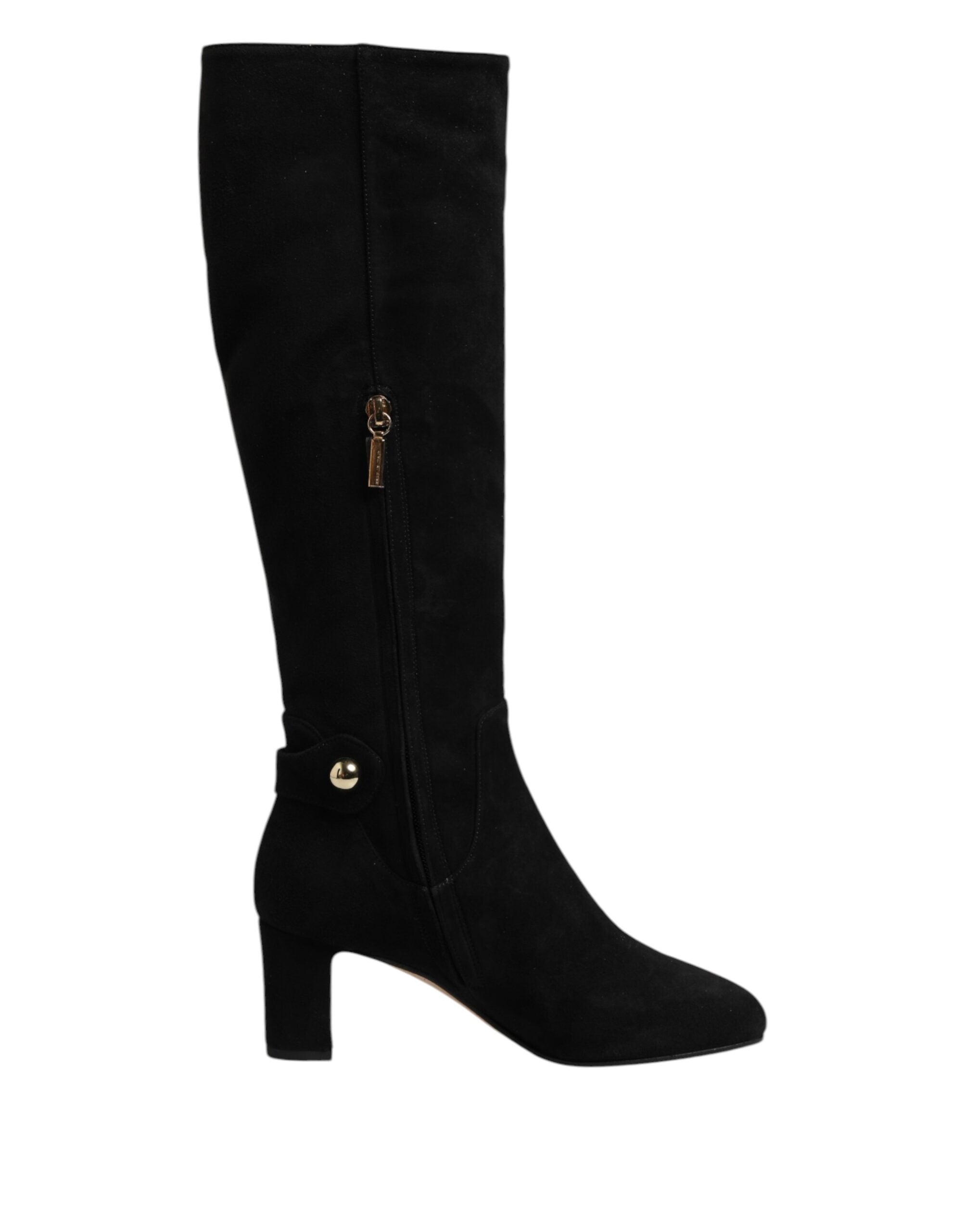 Black Suede Leather Knee High Boots Shoes - ventzia