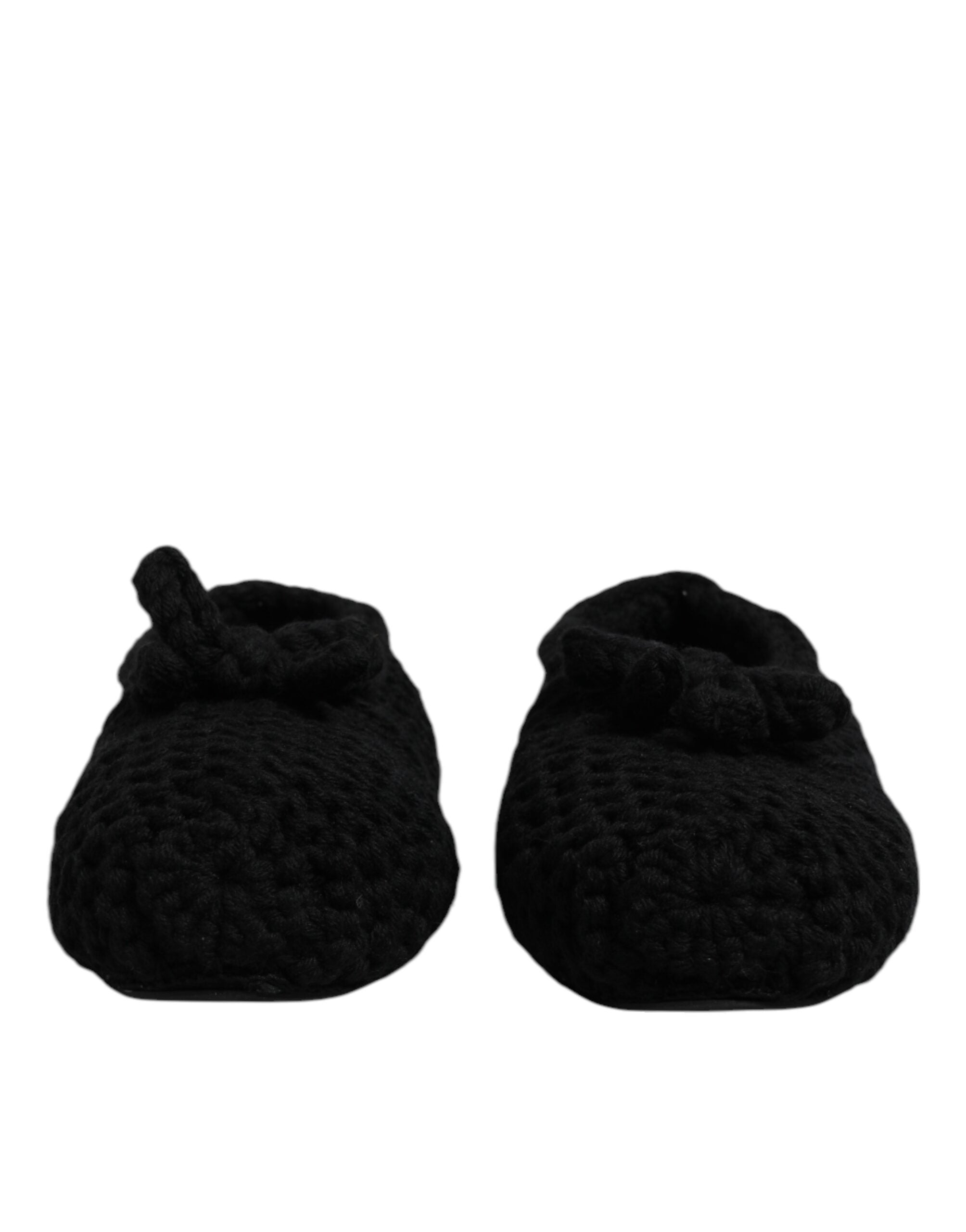 Black Wool Slip On Flats Ballerina Shoes - ventzia