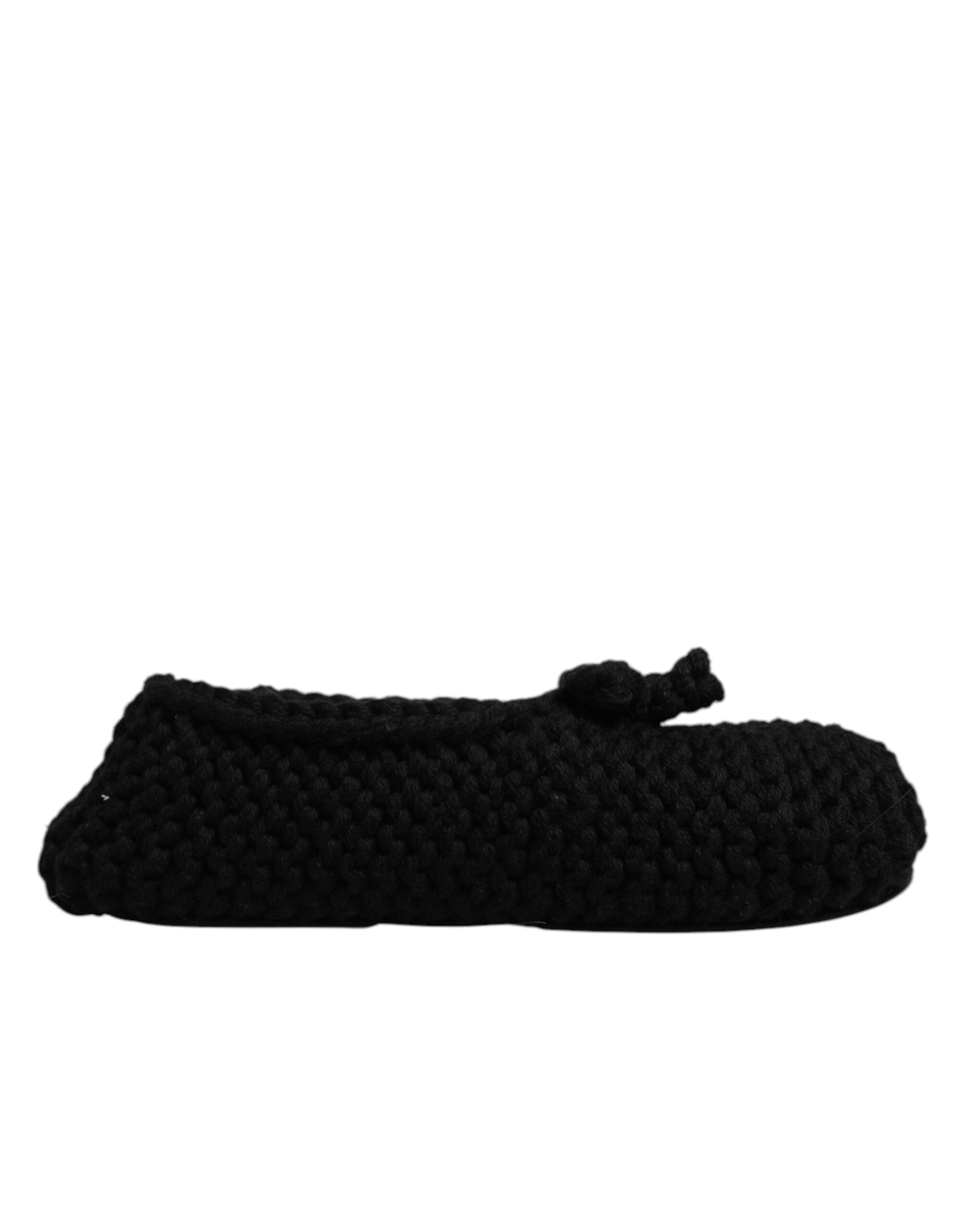 Black Wool Slip On Flats Ballerina Shoes - ventzia