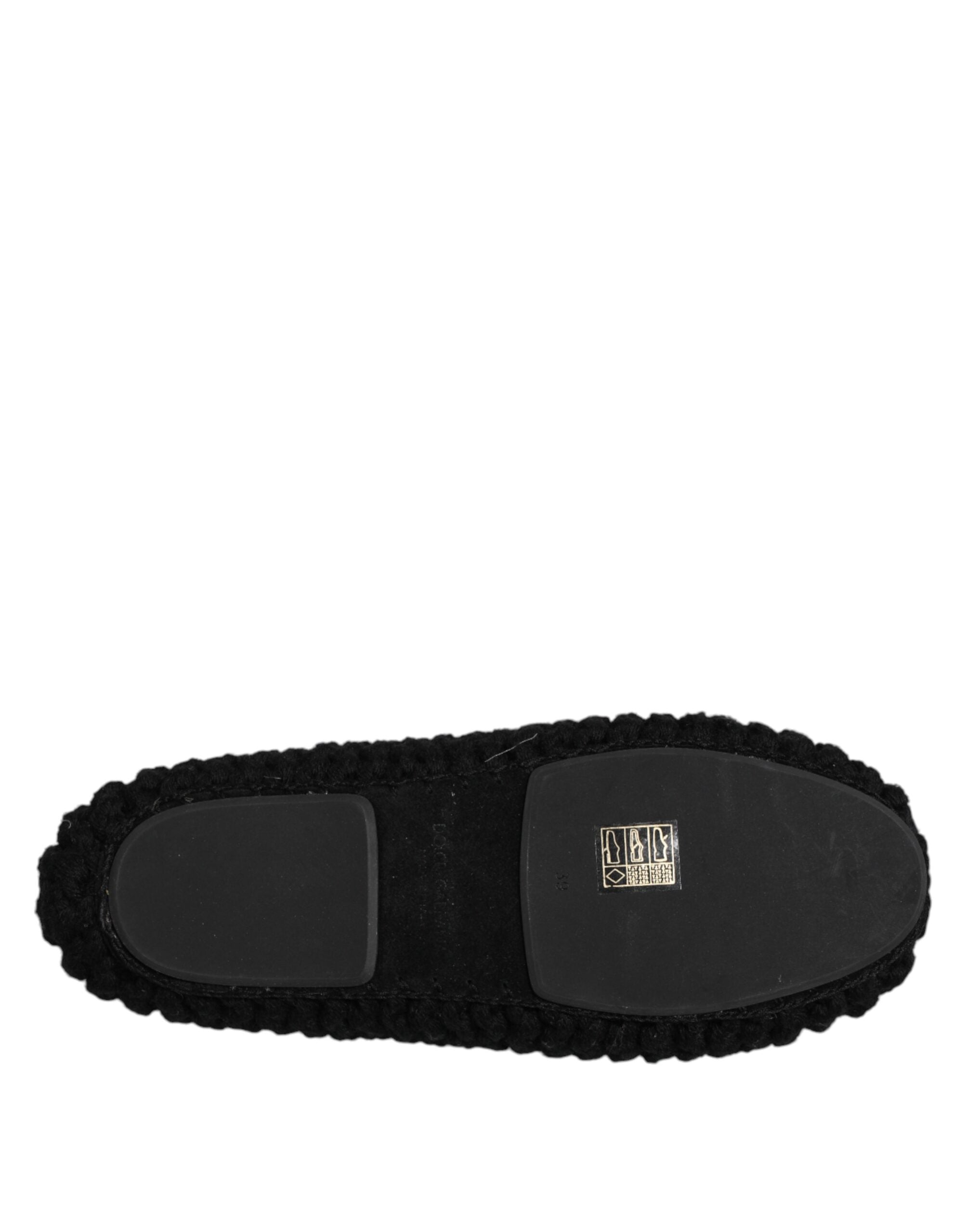 Black Wool Slip On Flats Ballerina Shoes - ventzia
