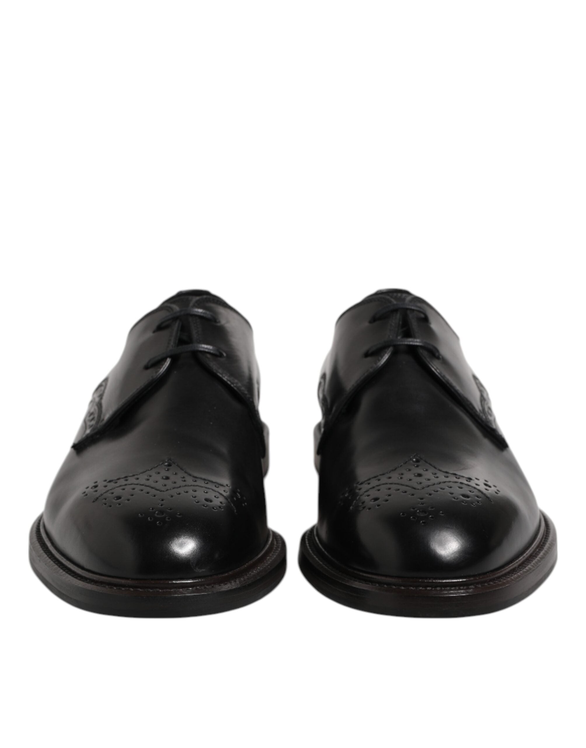 Black Leather Derby Wingtip Formal Shoes - ventzia
