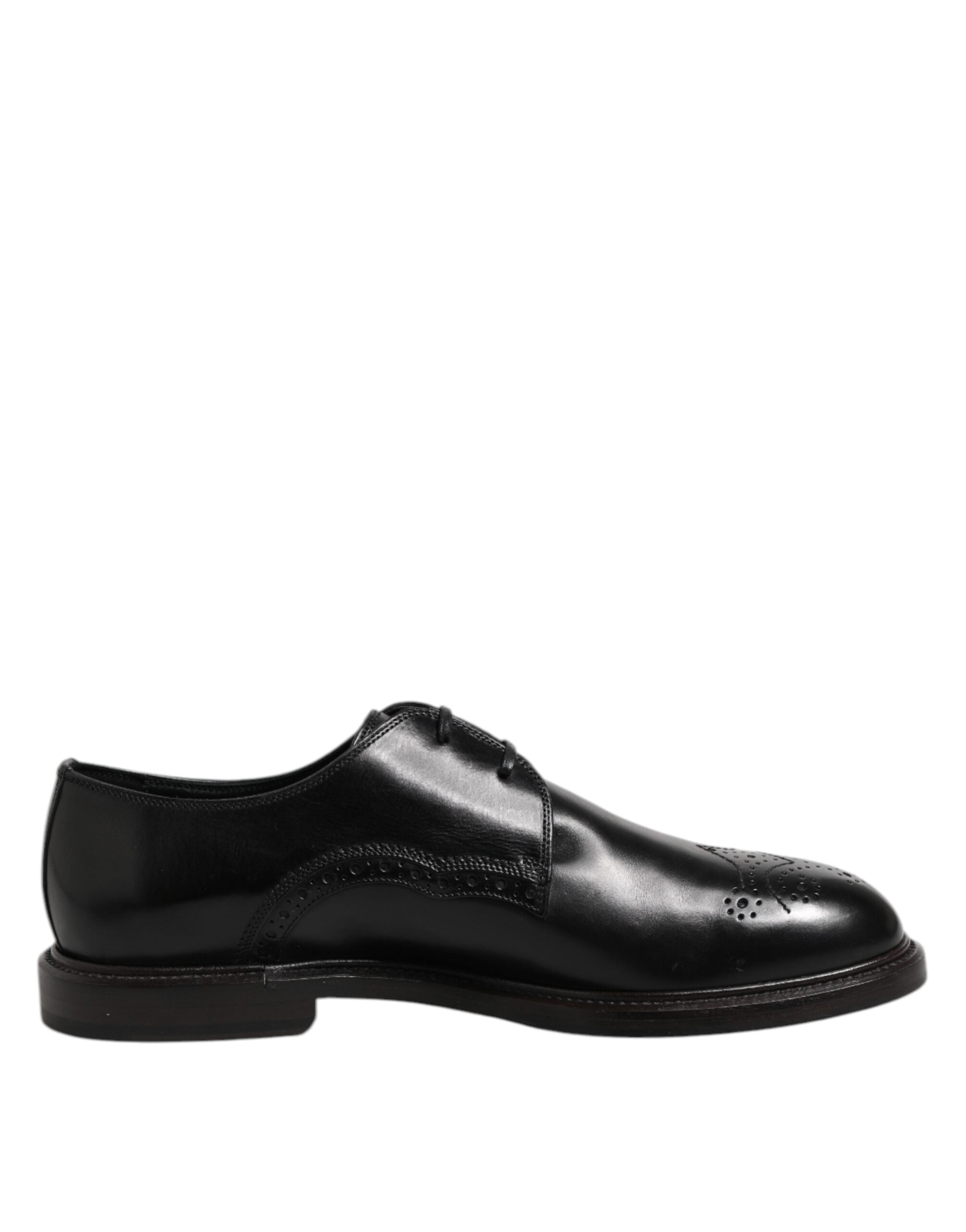Black Leather Derby Wingtip Formal Shoes - ventzia