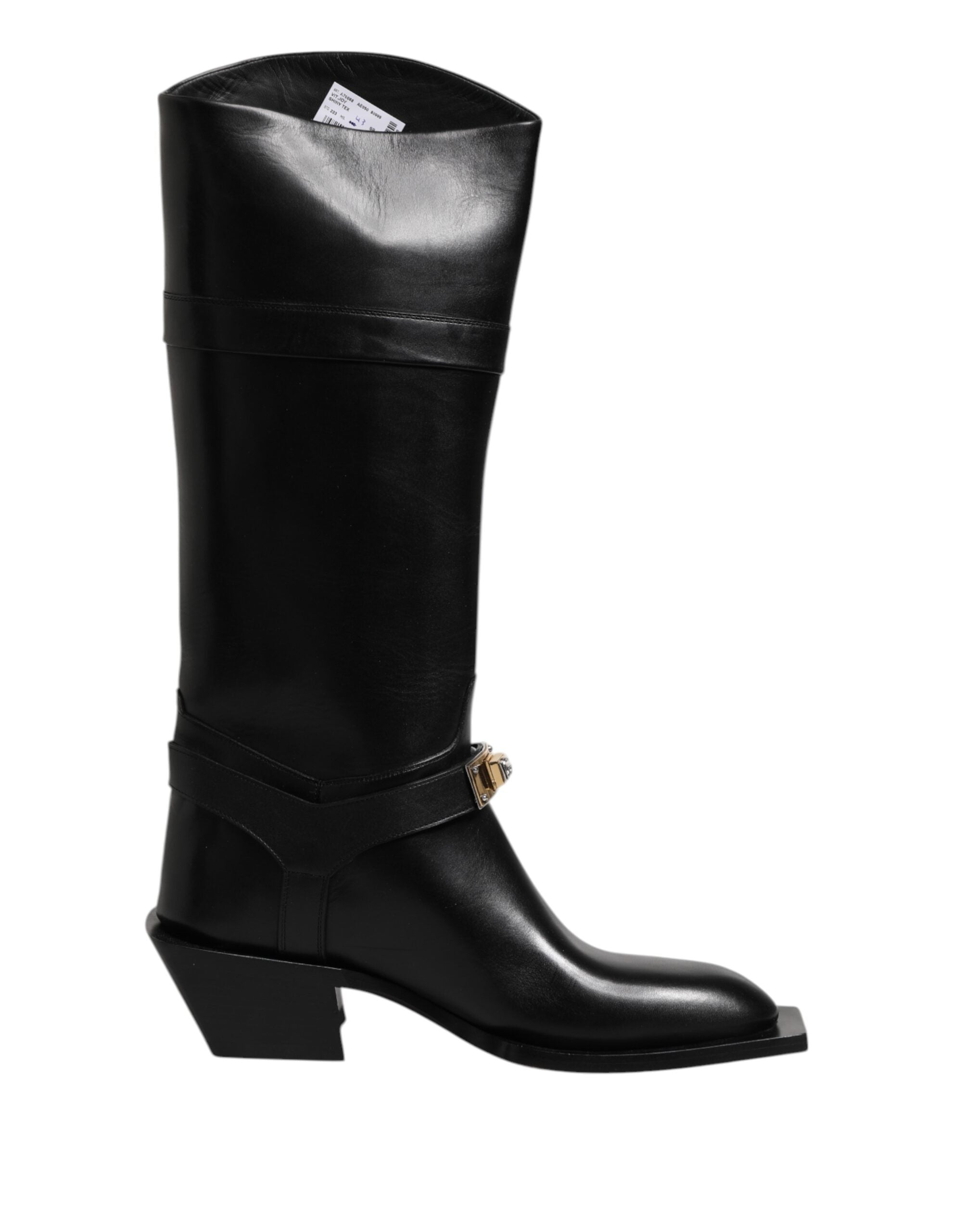 Black Leather High Boots Flats Shoes - ventzia