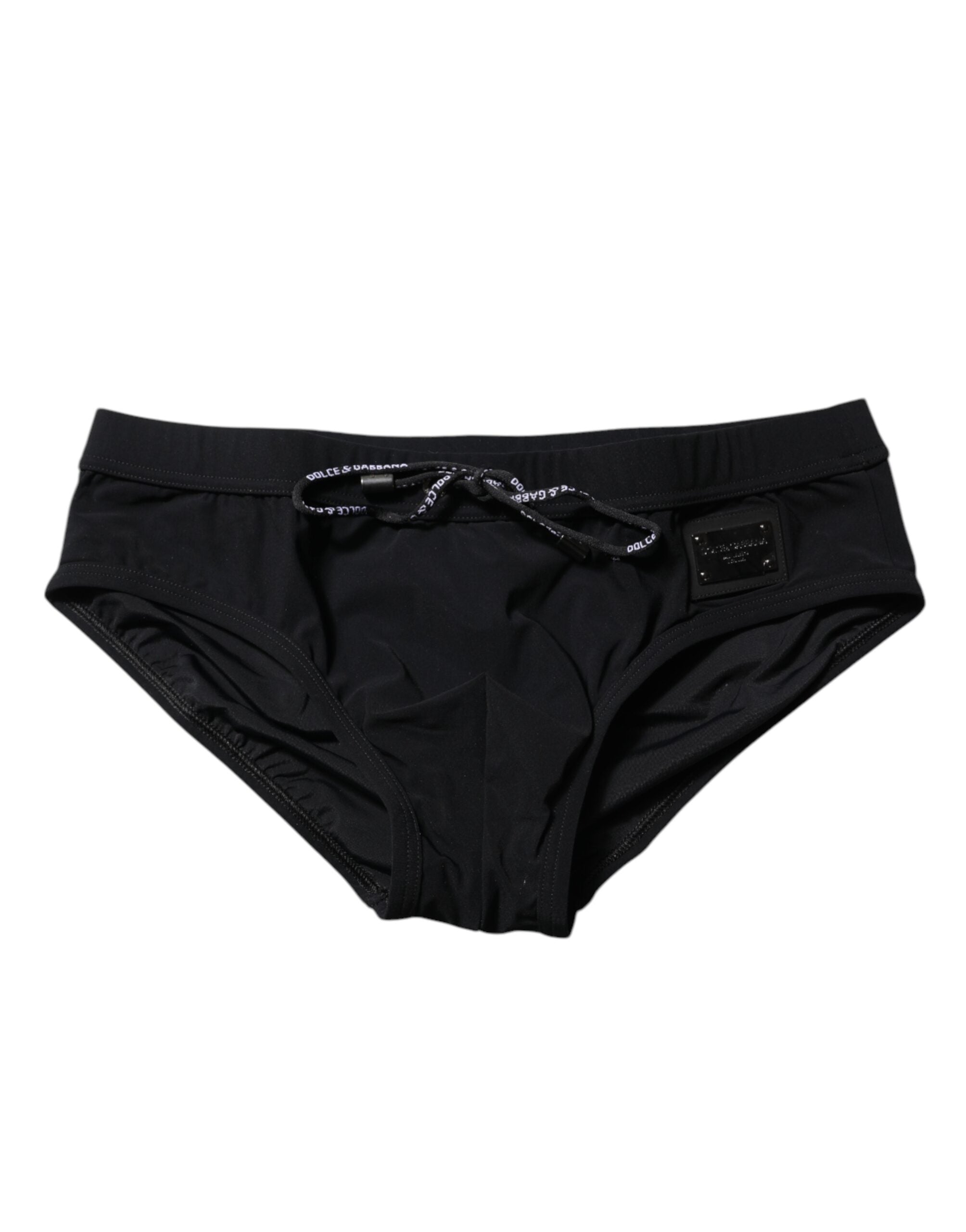 Black Logo Plaque Men Beachwear Brief Swimwear - ventzia