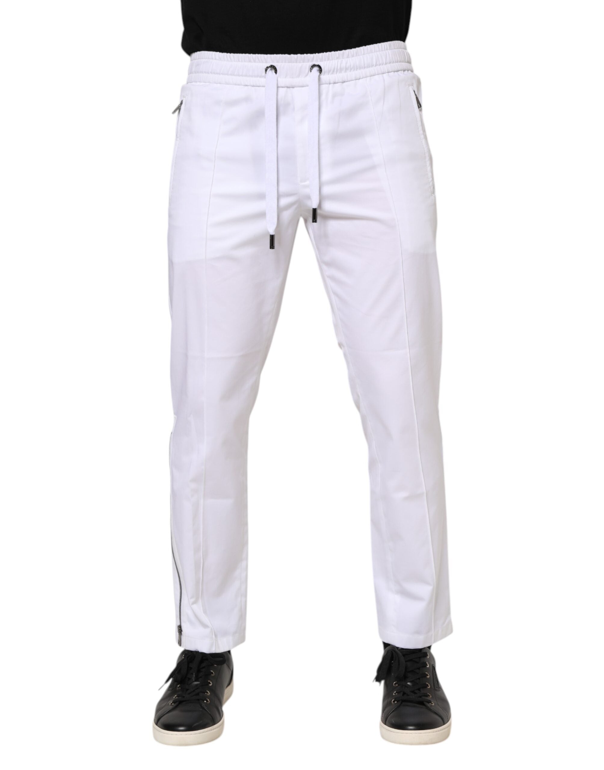 White Cotton Stretch Logo Men Jogger Pants - ventzia