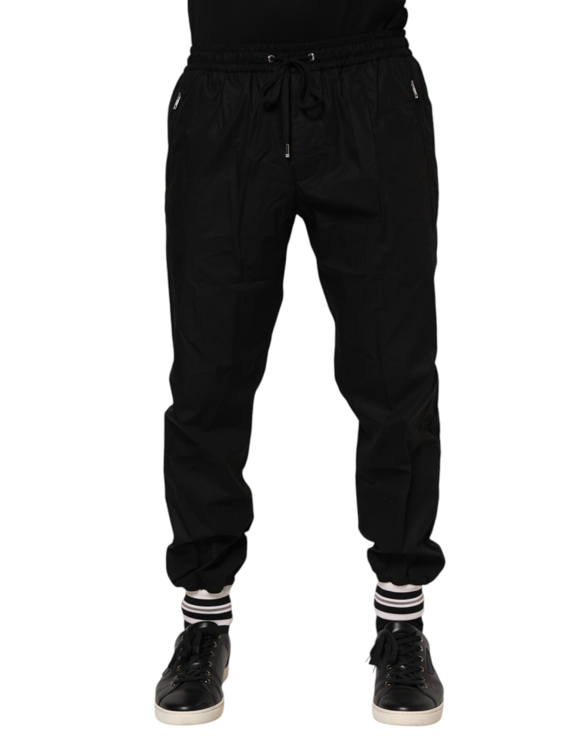 Black Cotton Logo Tape Men Jogger Pants - ventzia