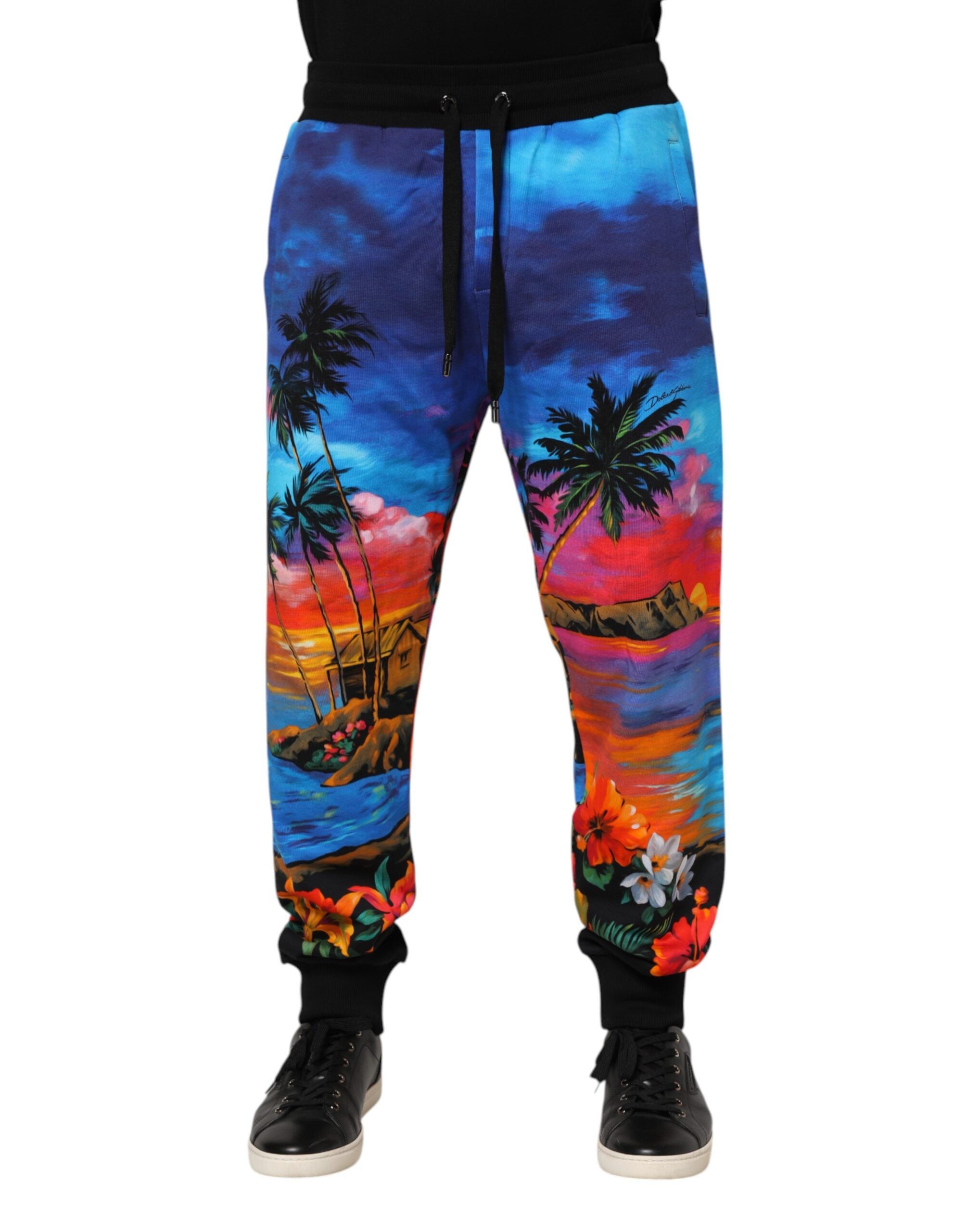 Blue Hawaiian Print Jogger Sweatpants Pants - ventzia