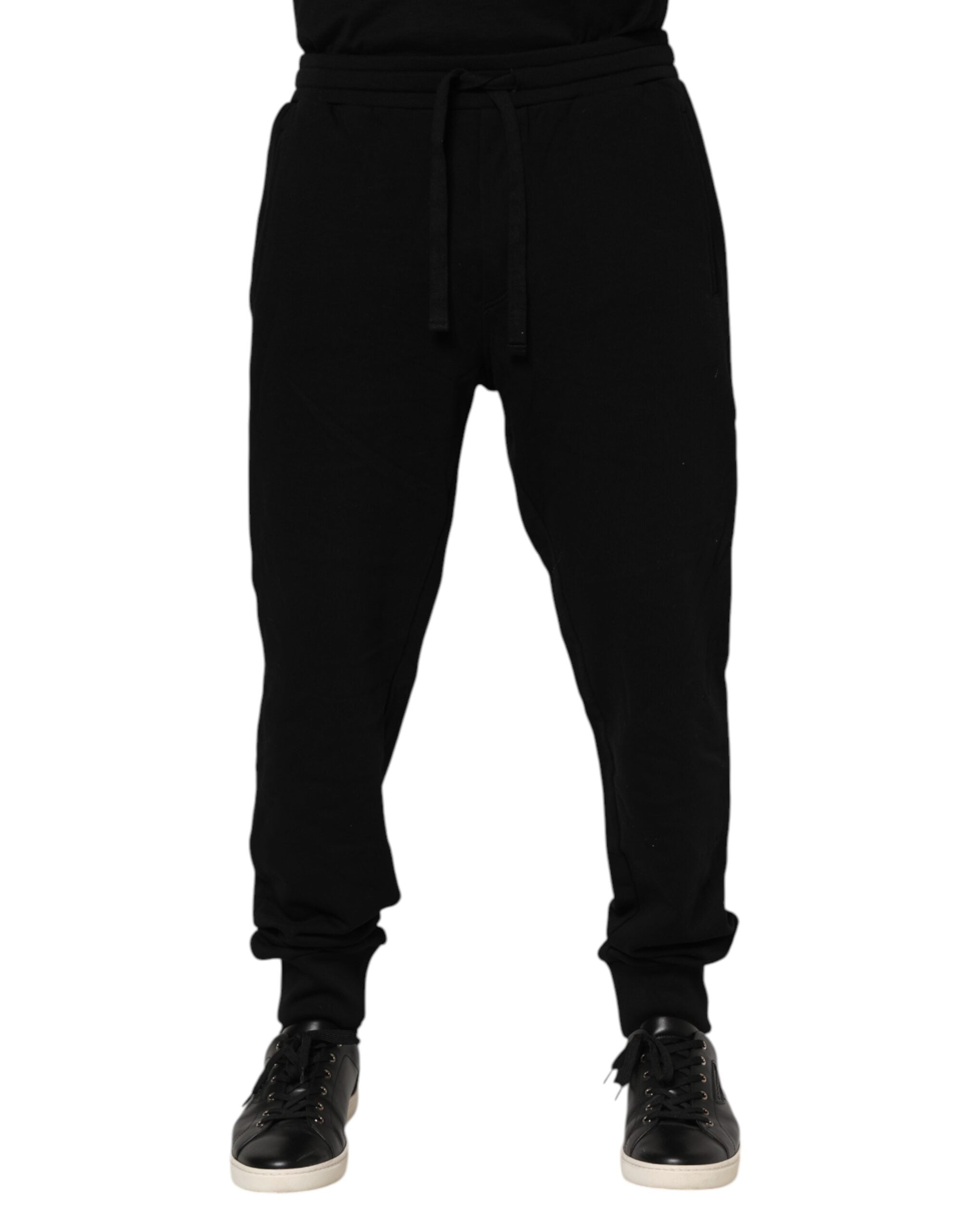 Black Cotton Crown Jogger Sweatpants Pants - ventzia