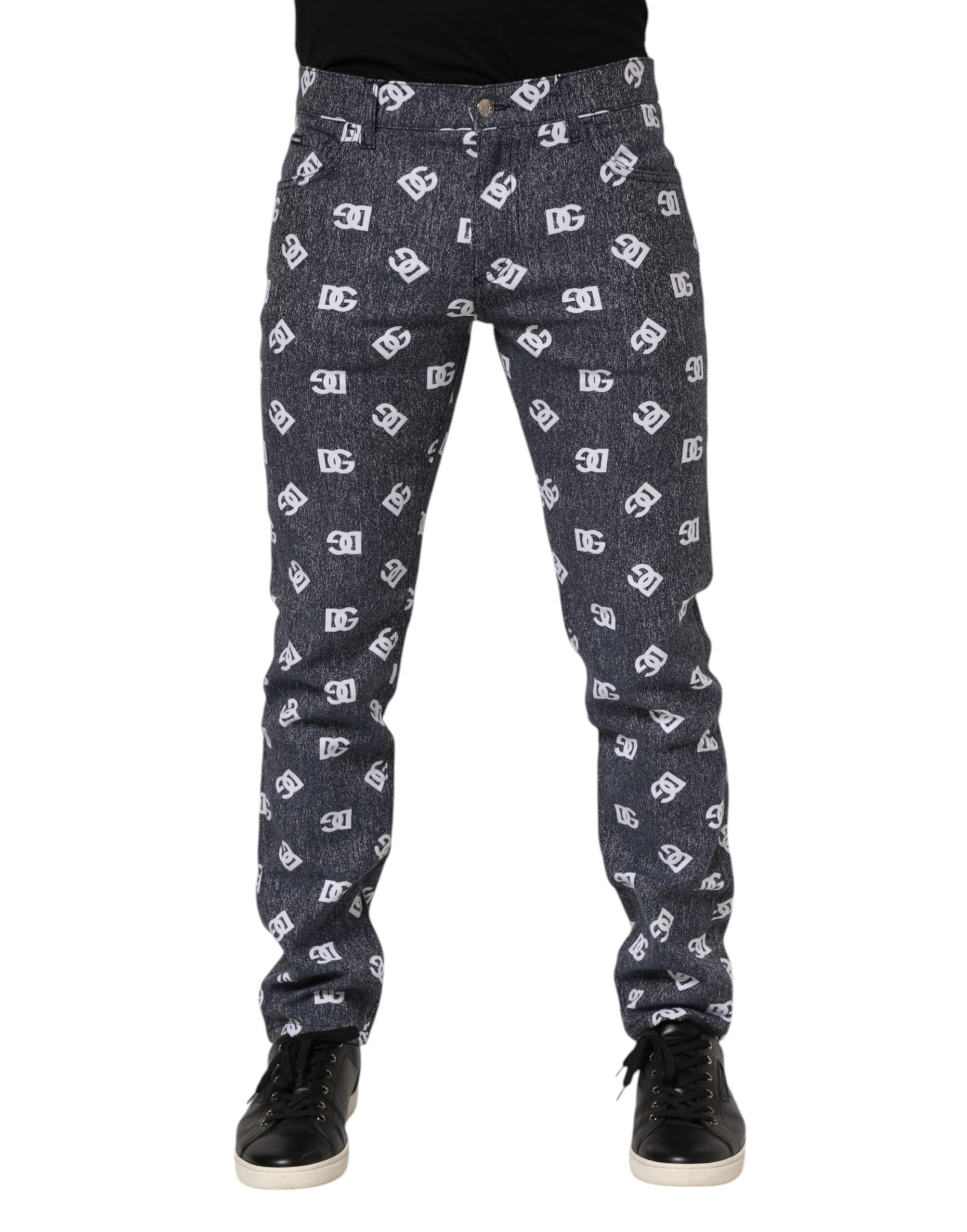 Dark Gray Logo Cotton Skinny Slim Denim Jeans - ventzia