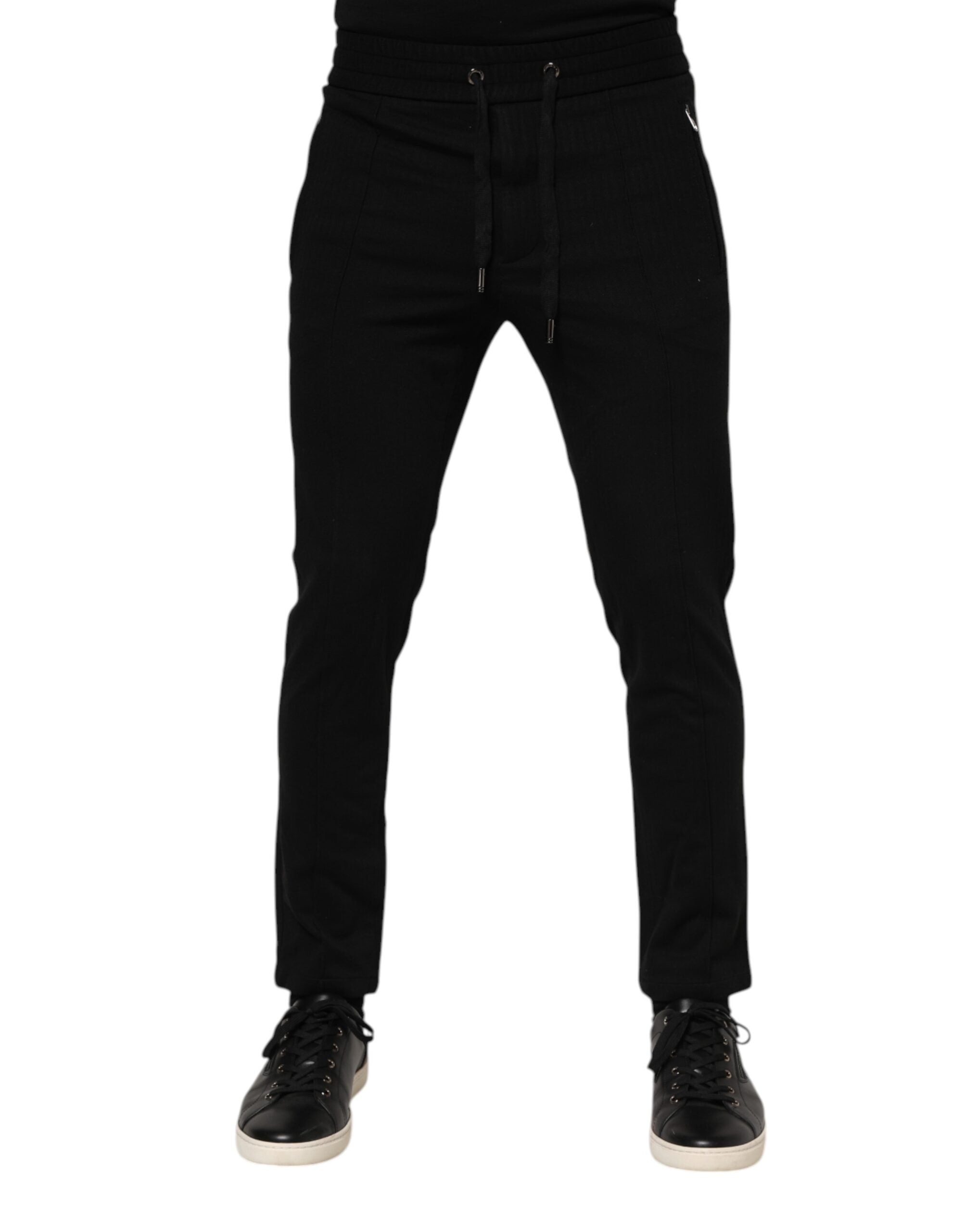 Black Viscose Drawstring Men Jogger Pants - ventzia