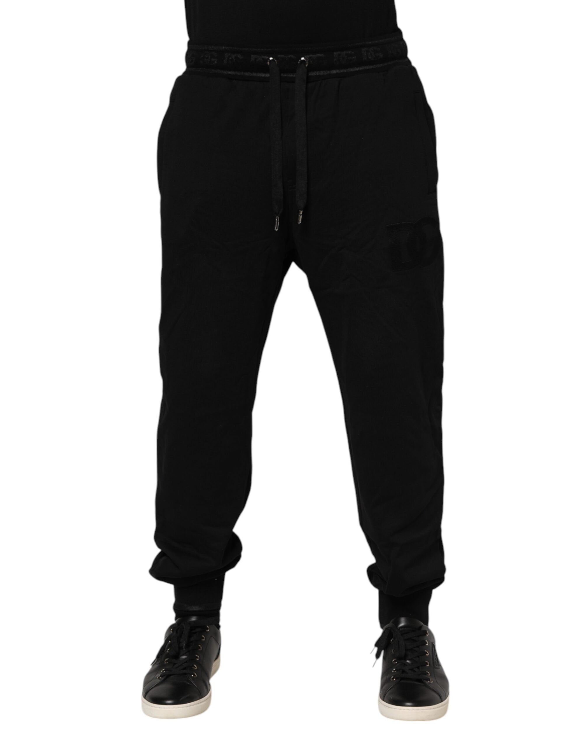 Black Cotton Drawstring Jogger Pants - ventzia