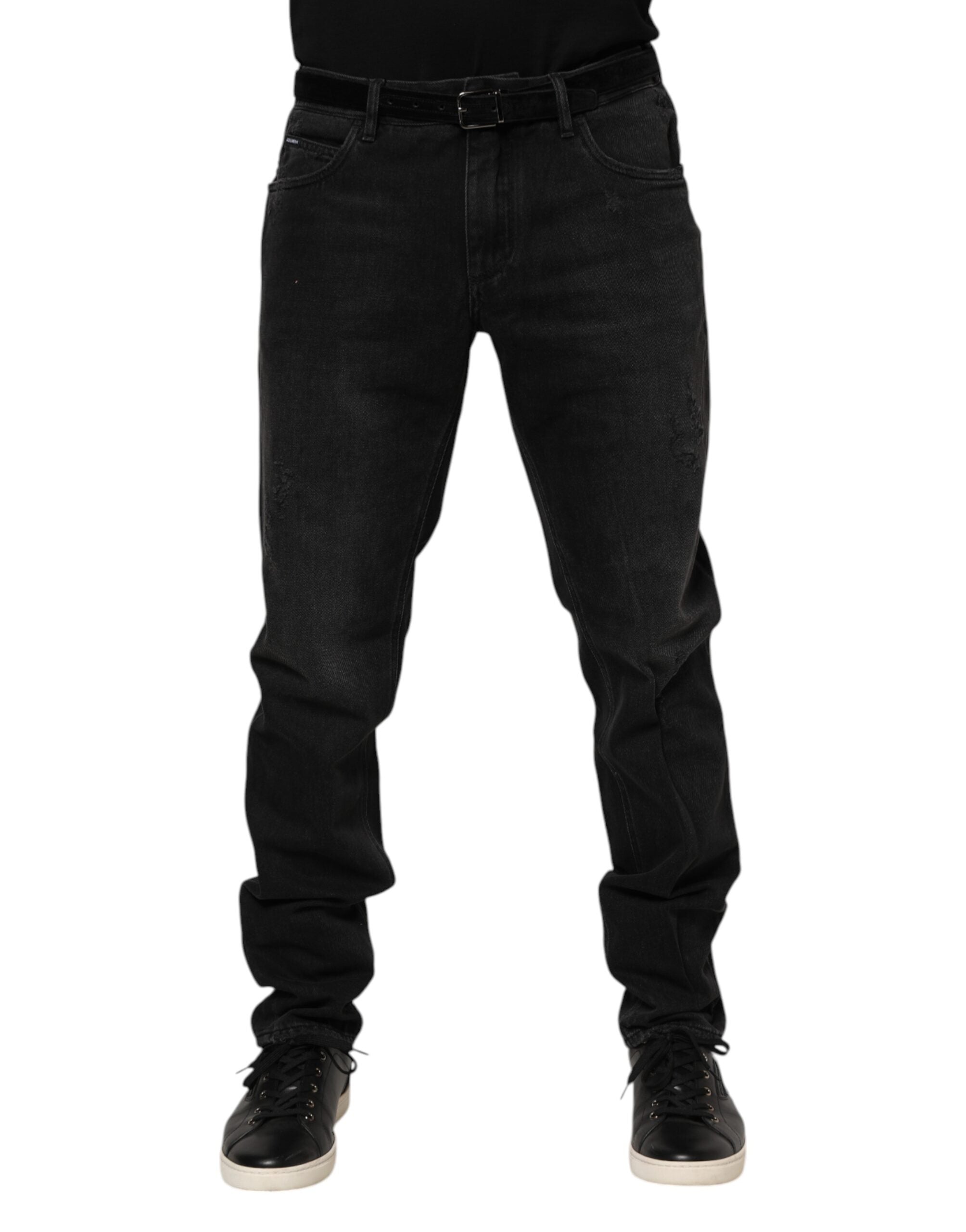Black Cotton Logo Plaque Skinny Denim Jeans - ventzia