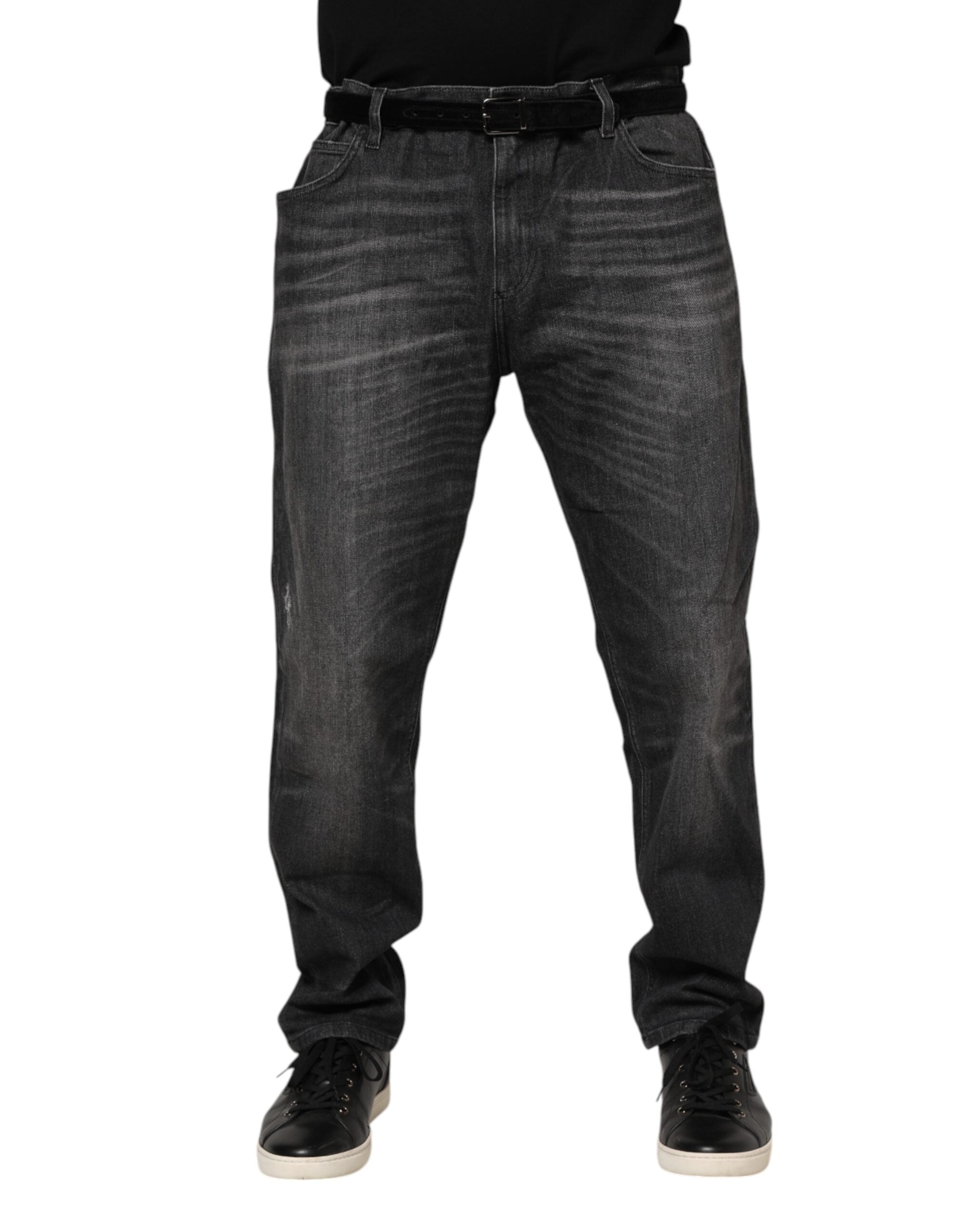 Gray Washed Cotton Loose Denim Jeans - ventzia