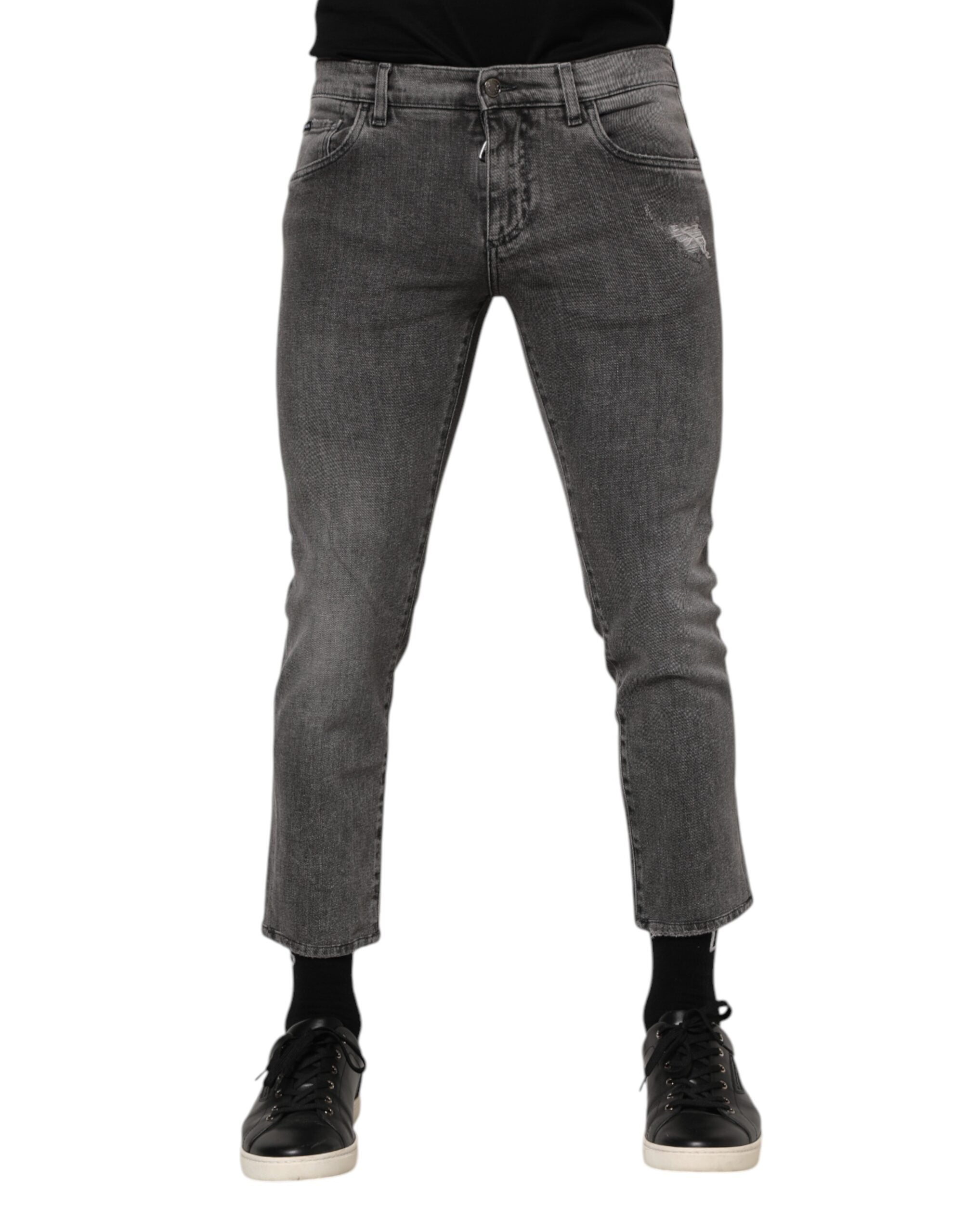 Gray Cotton Logo Plaque Men Denim Jeans - ventzia