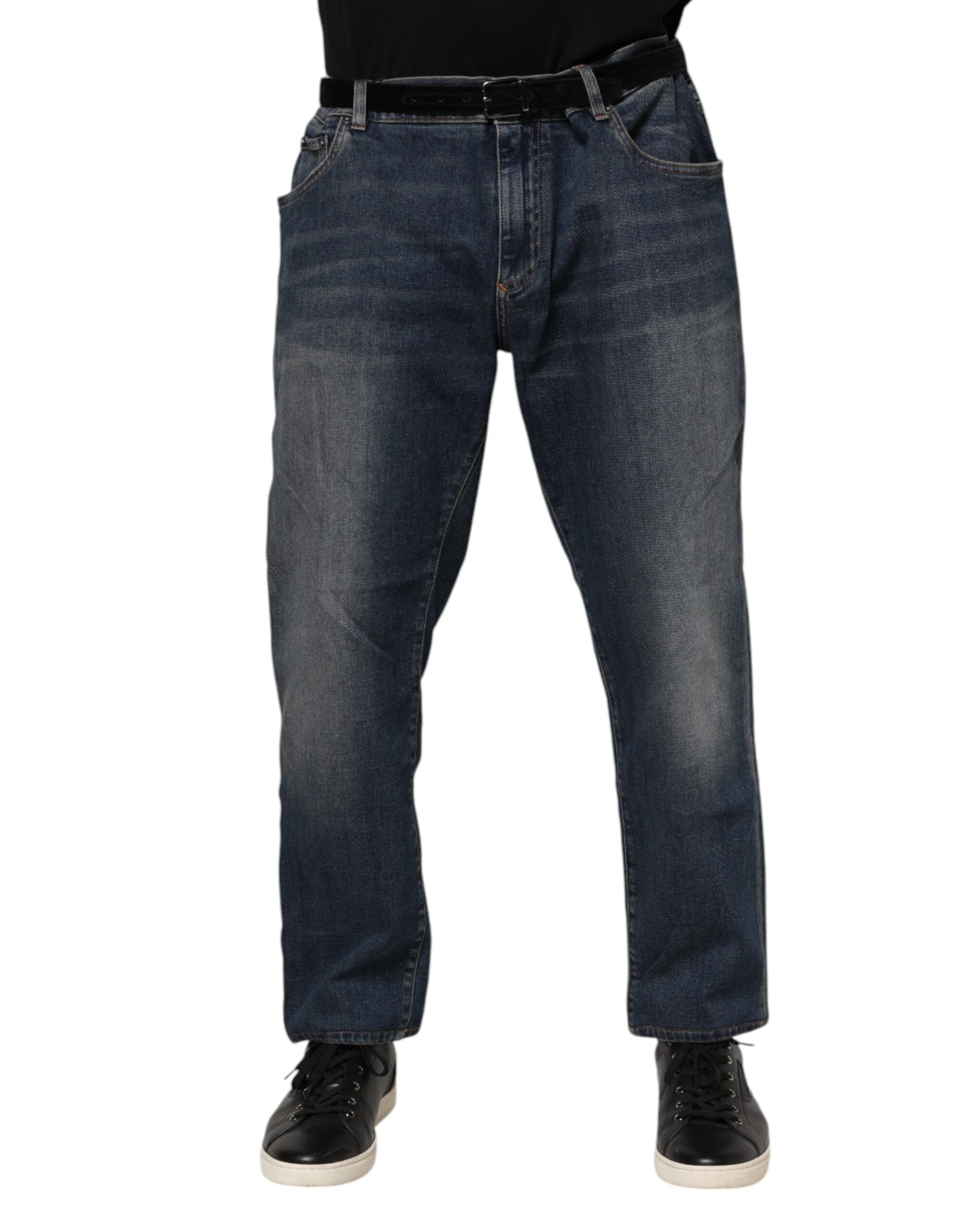 Blue Cotton Logo Plaque Slim Denim Jeans - ventzia