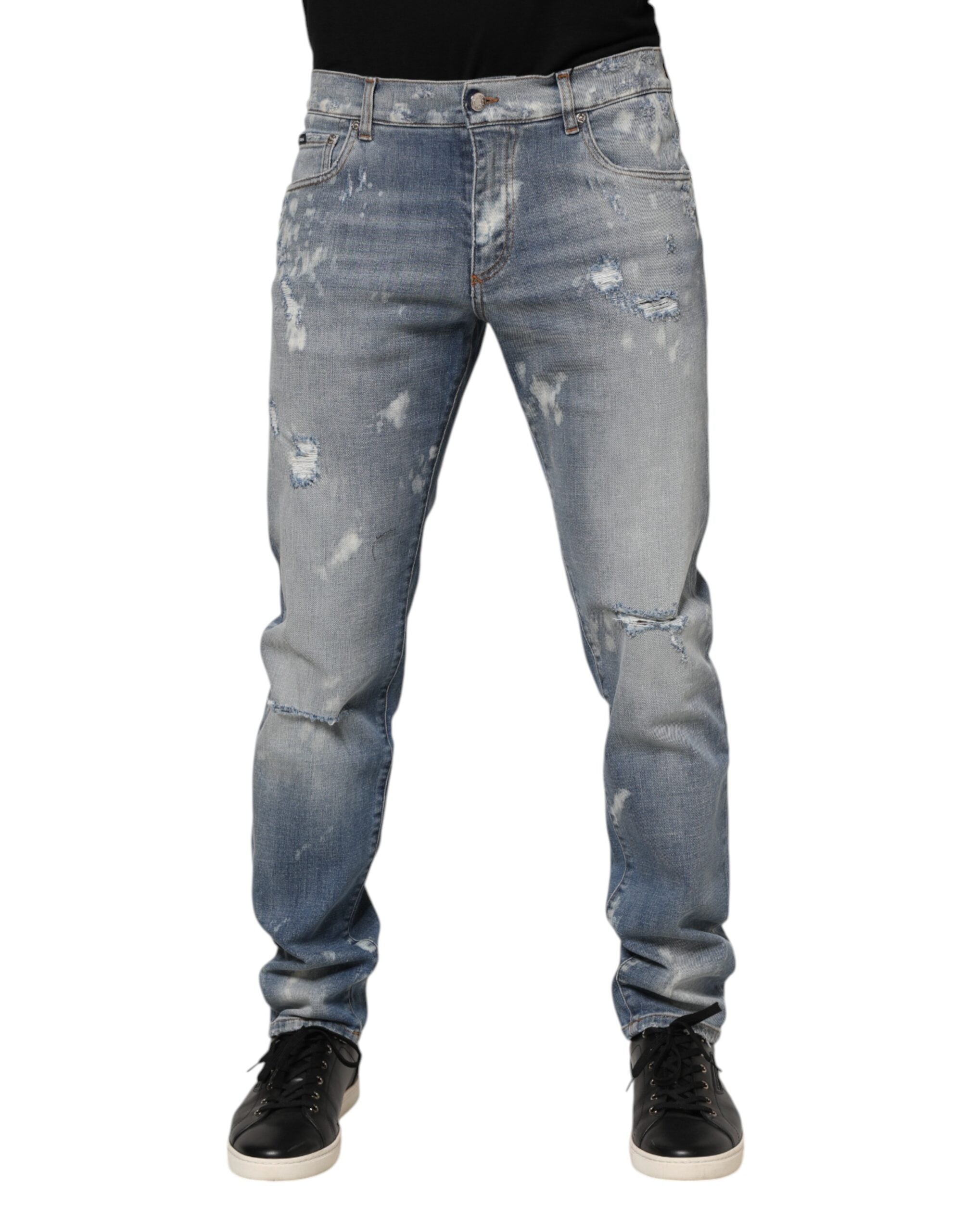 Blue Cotton Tattered Slim Fit Men Denim Jeans - ventzia