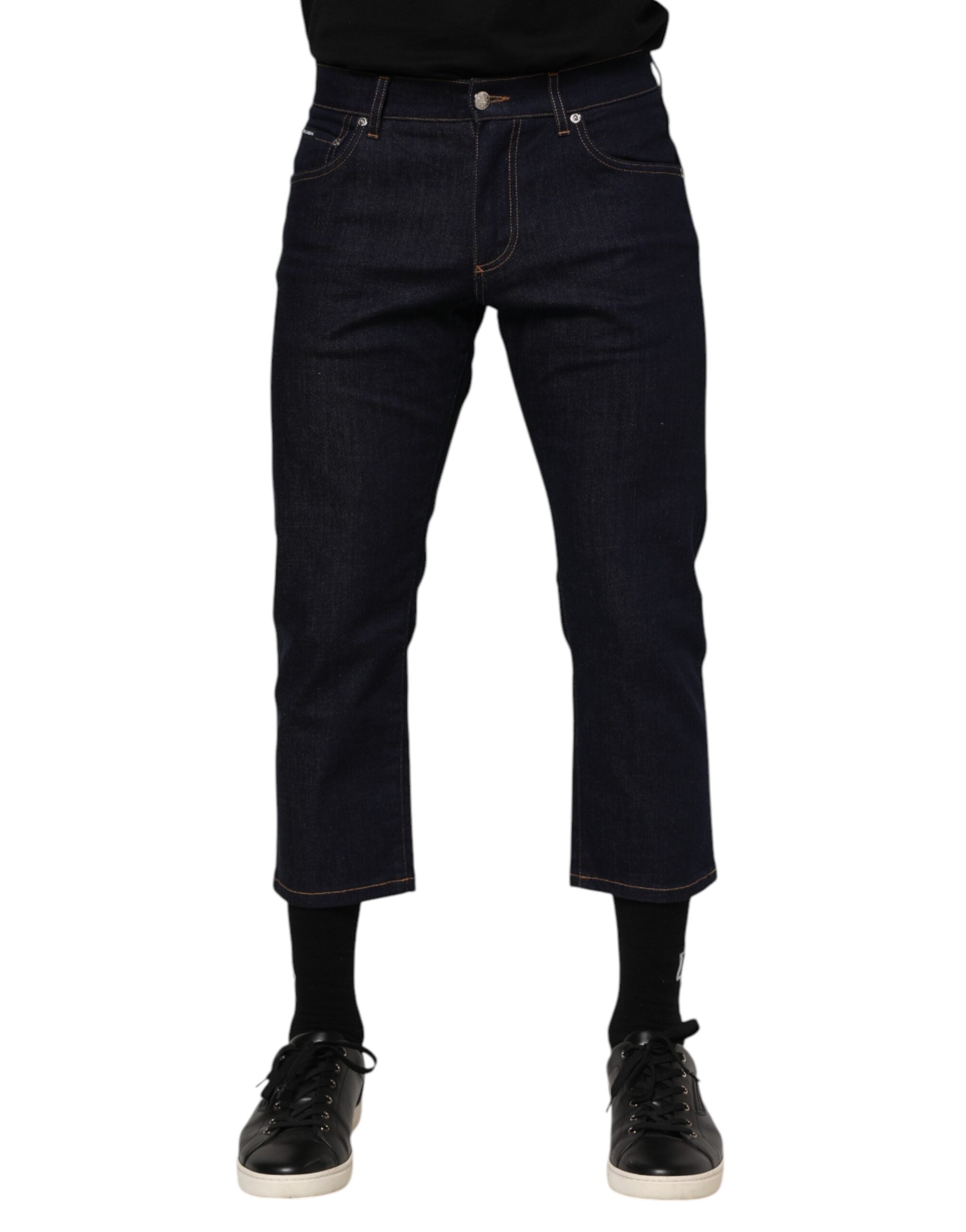 Dark Blue Cotton Logo Slim Fit Men Denim Jeans - ventzia