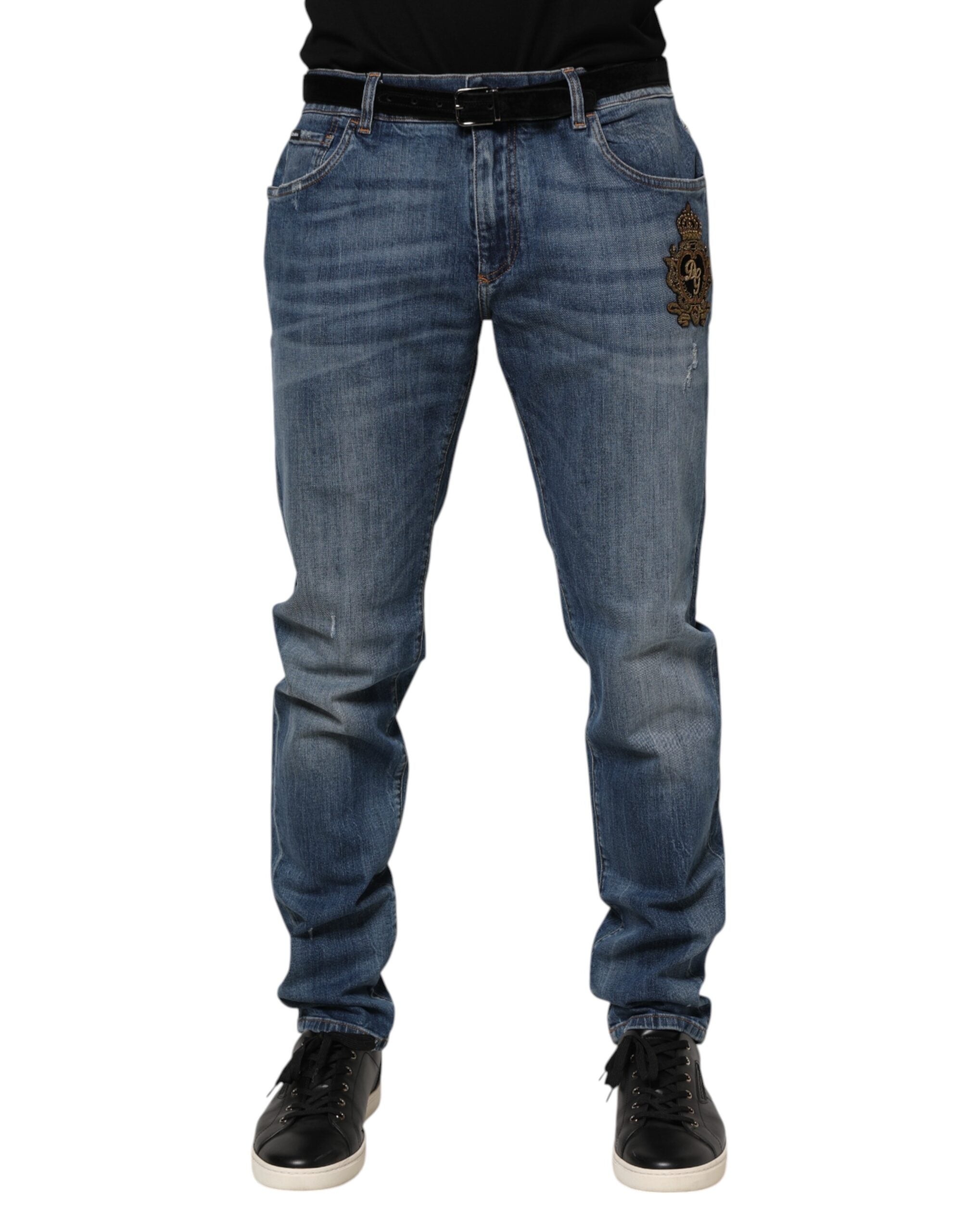 Blue Logo Embroidery Denim Jeans - ventzia