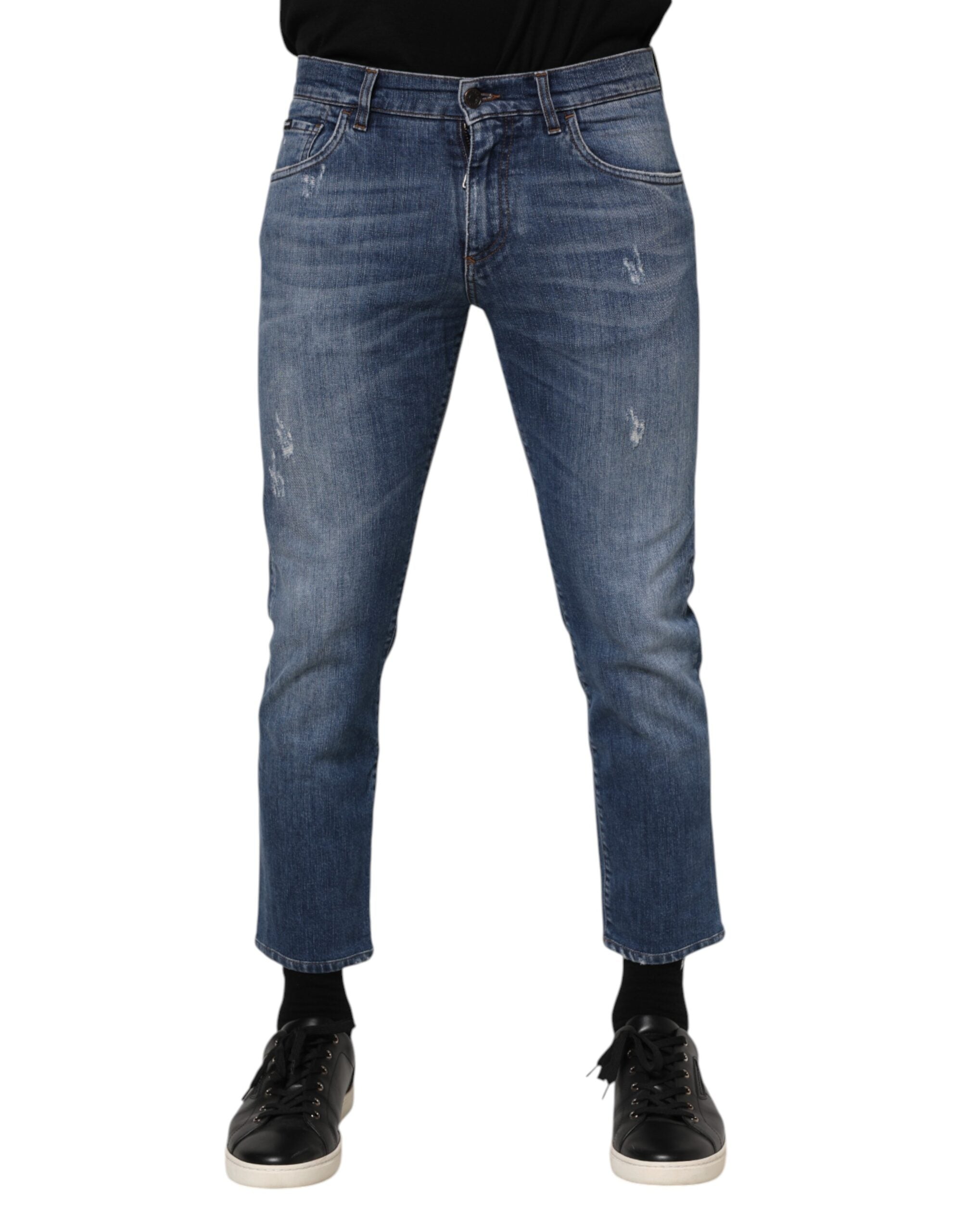 Blue Cotton Logo Plaque Denim Jeans - ventzia