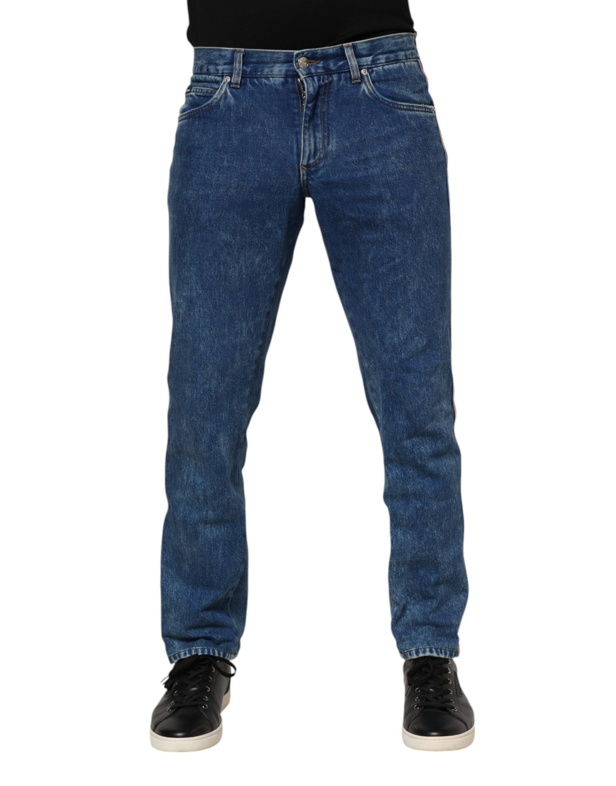 Blue Cotton Logo Plaque Denim Jeans - ventzia