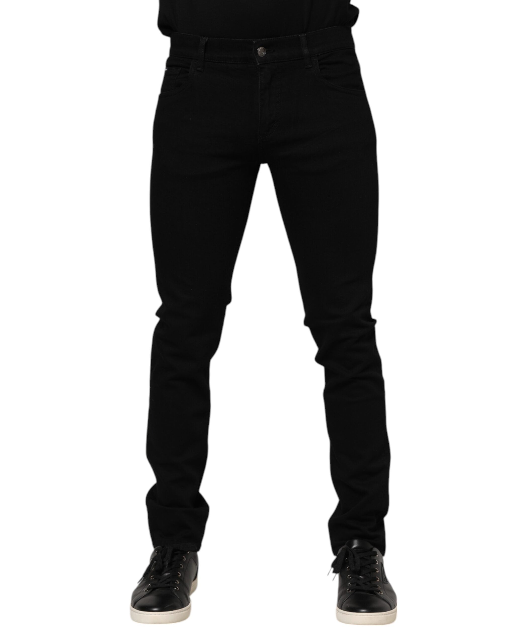 Dark Blue Cotton Logo Plaque GOLD Denim Jeans - ventzia