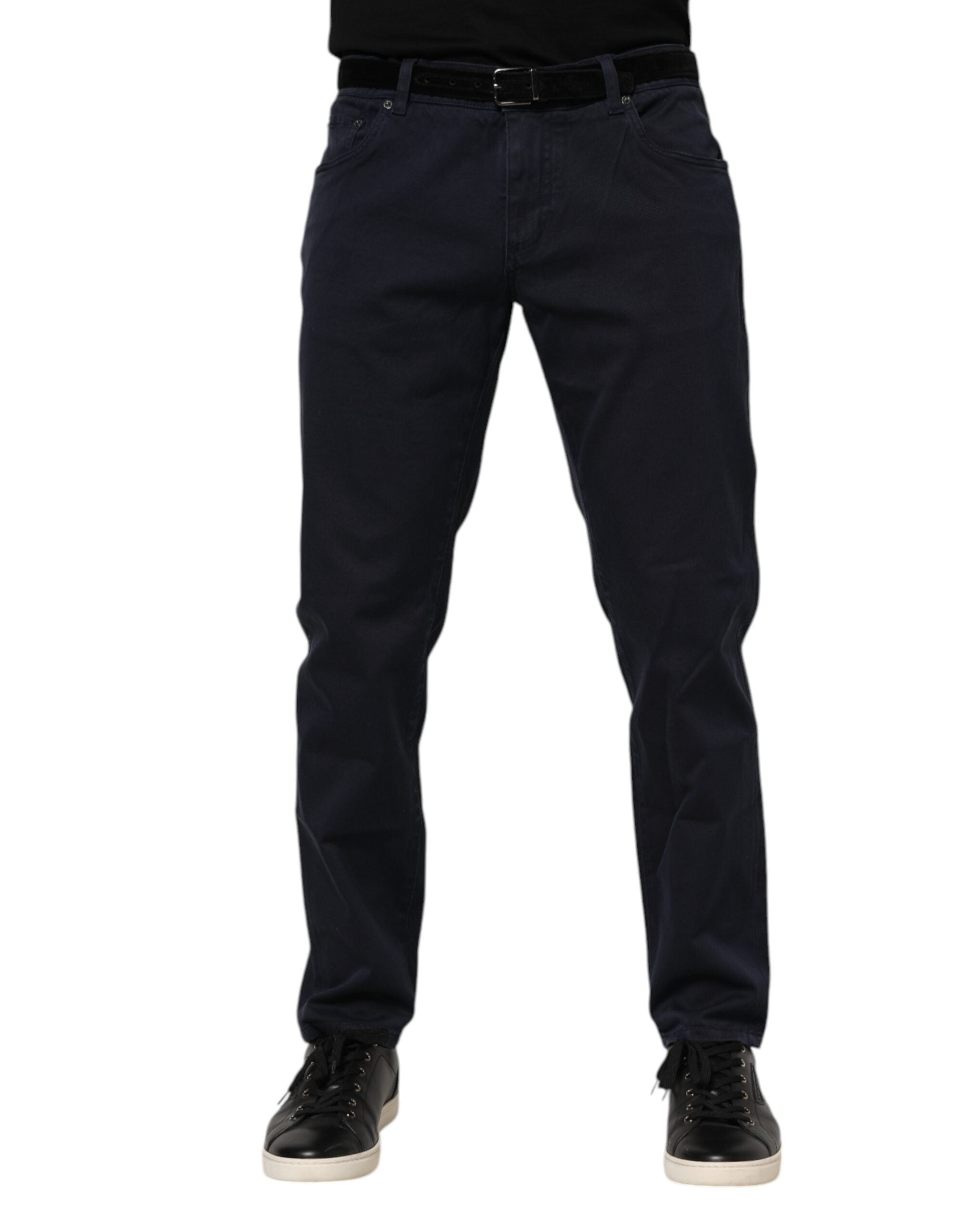 Blue Cotton Tapered Denim Jeans - ventzia