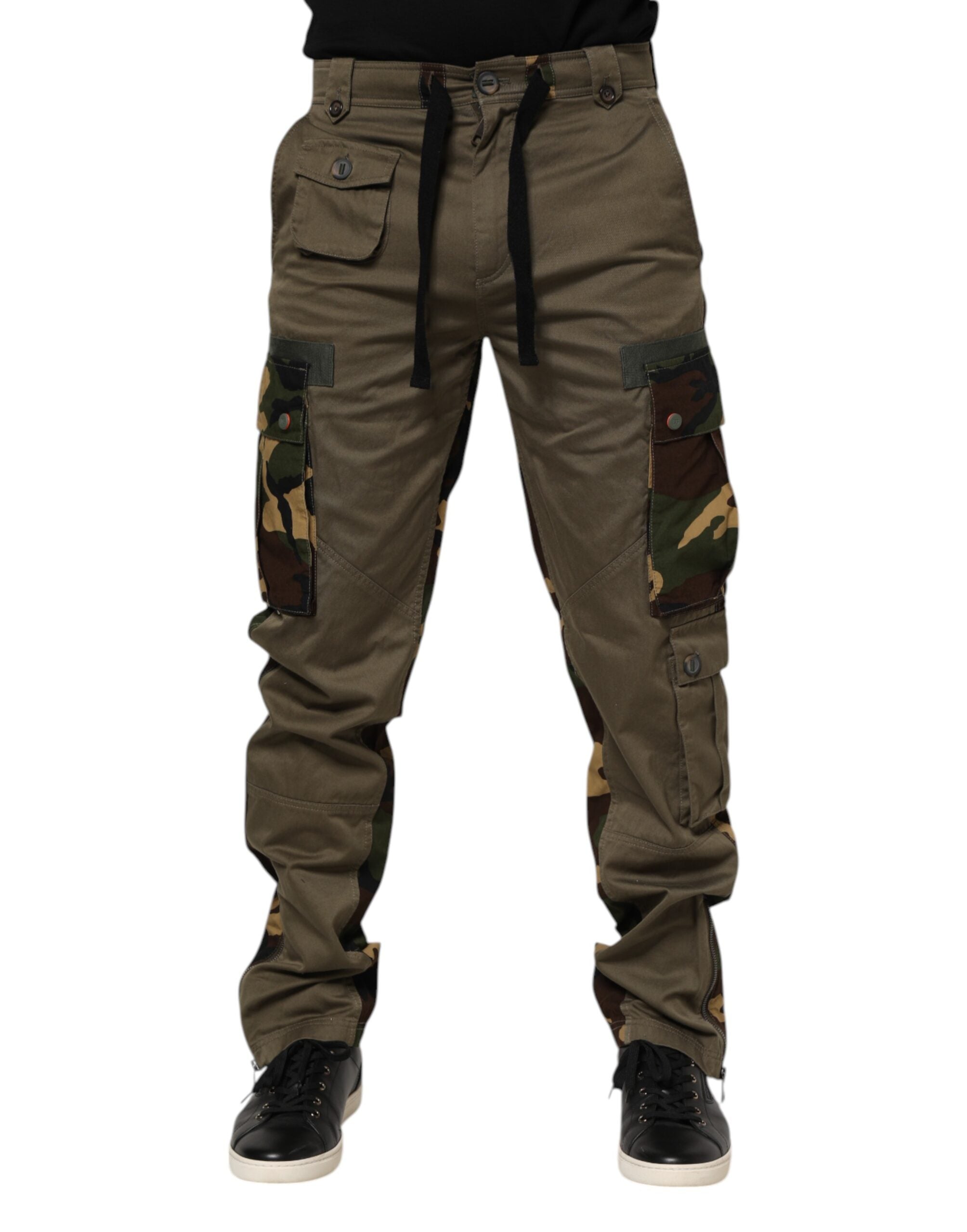 Brown Cotton Camouflage Cargo Pants - ventzia