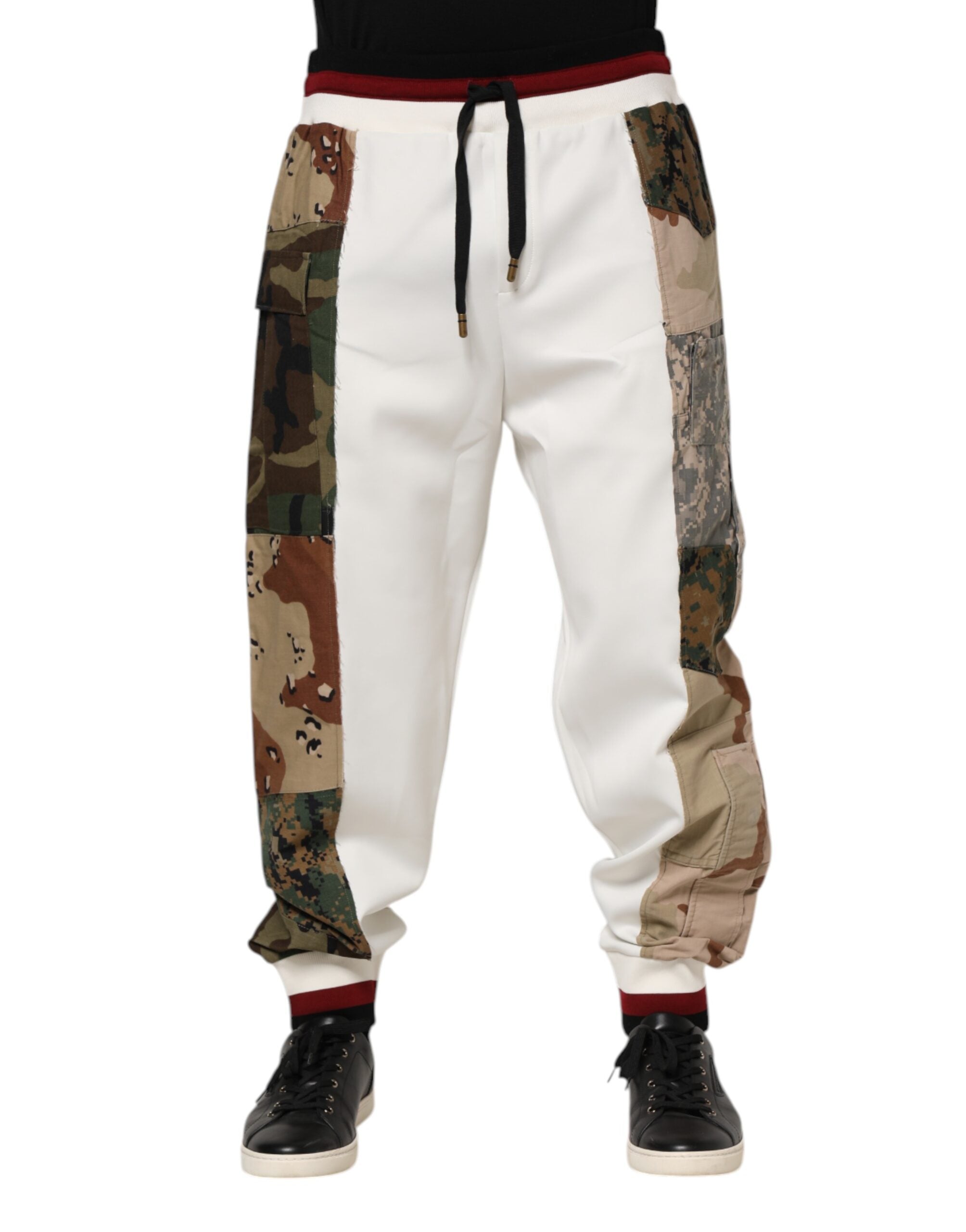 White Patchwork Jogger Pants - ventzia