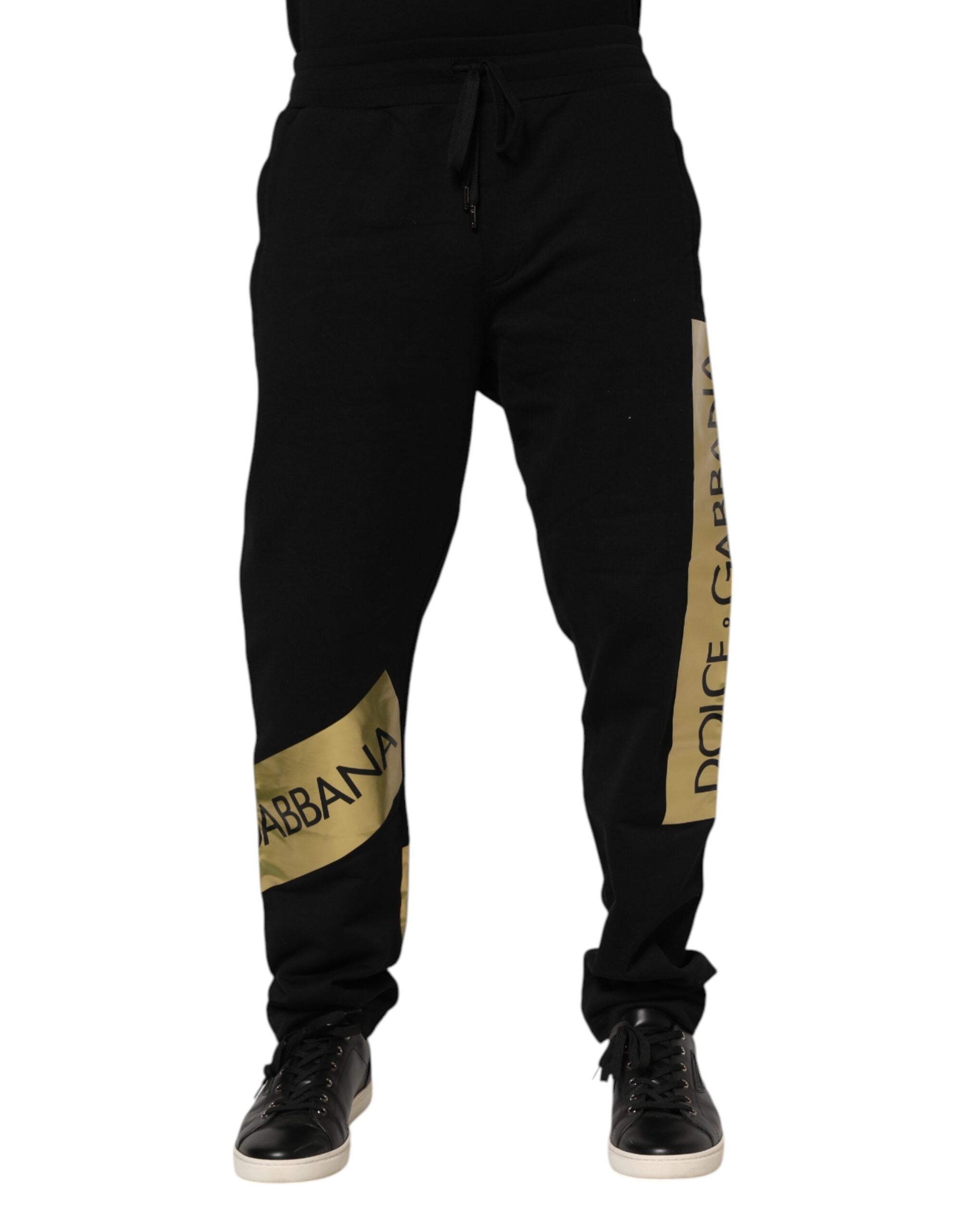 Black Cotton Logo Tape Men Jogger Pants - ventzia