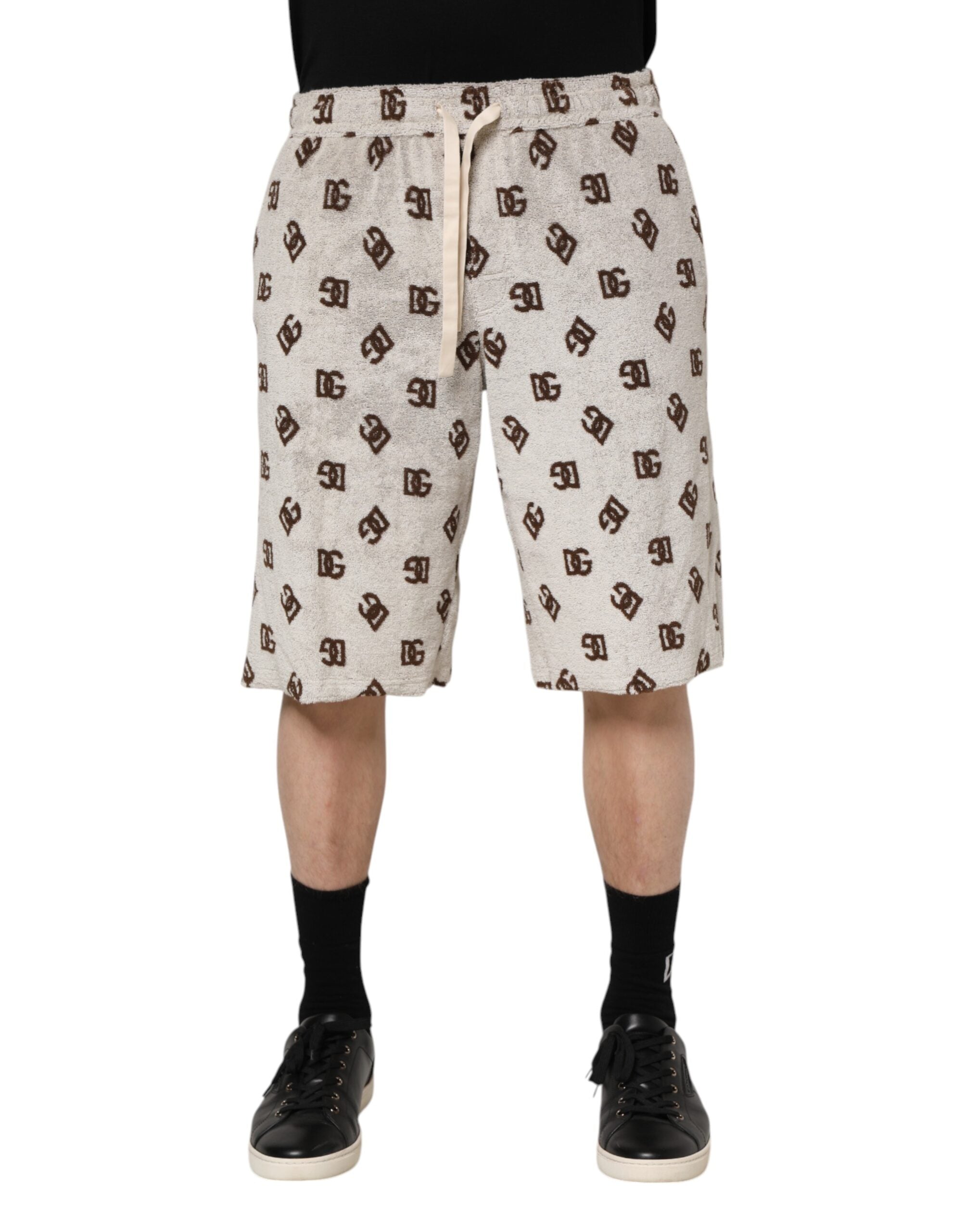 White Cotton DG Mania Print Men Bermuda Shorts - ventzia