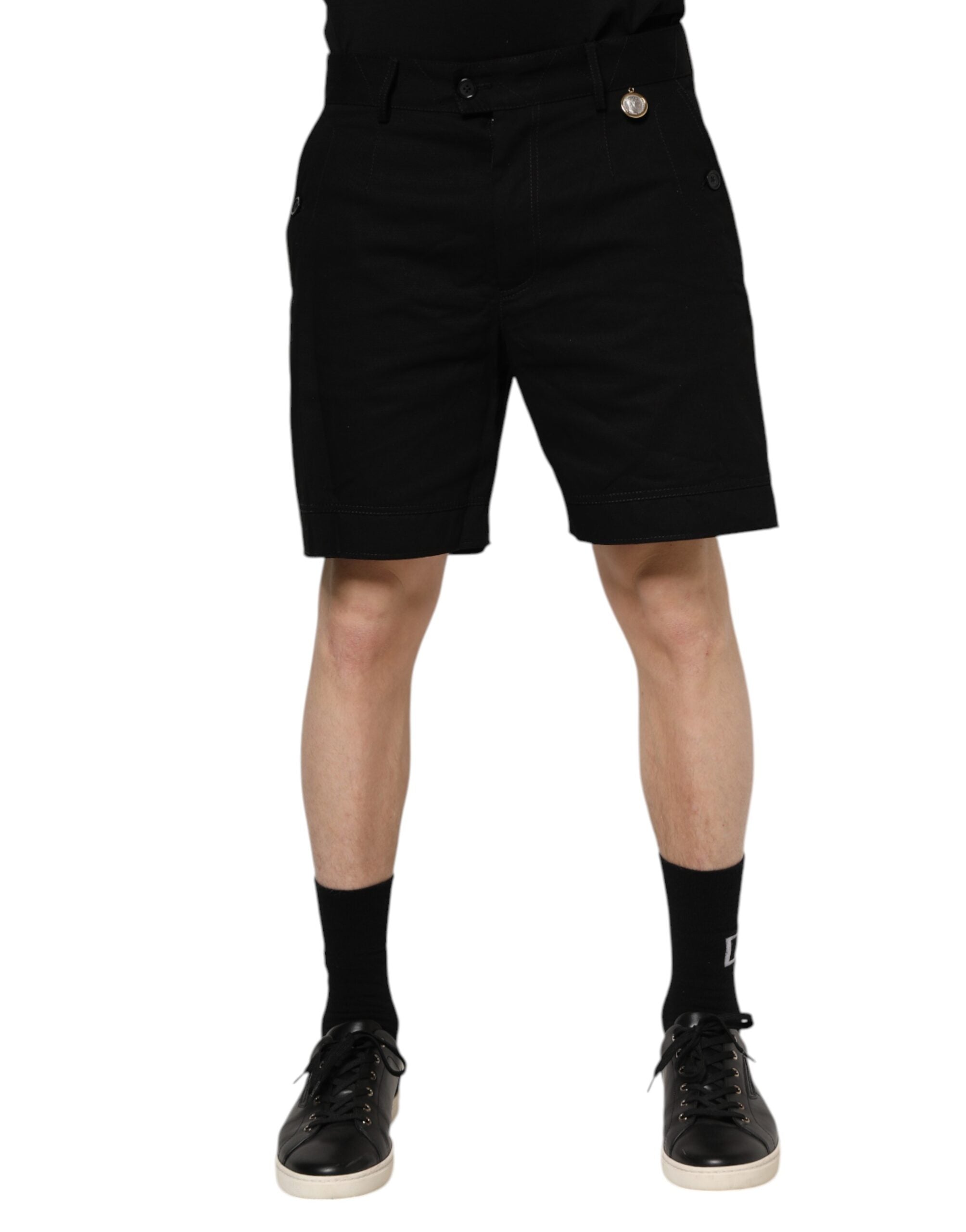 Black Cotton Knee Length Men Bermuda Shorts - ventzia