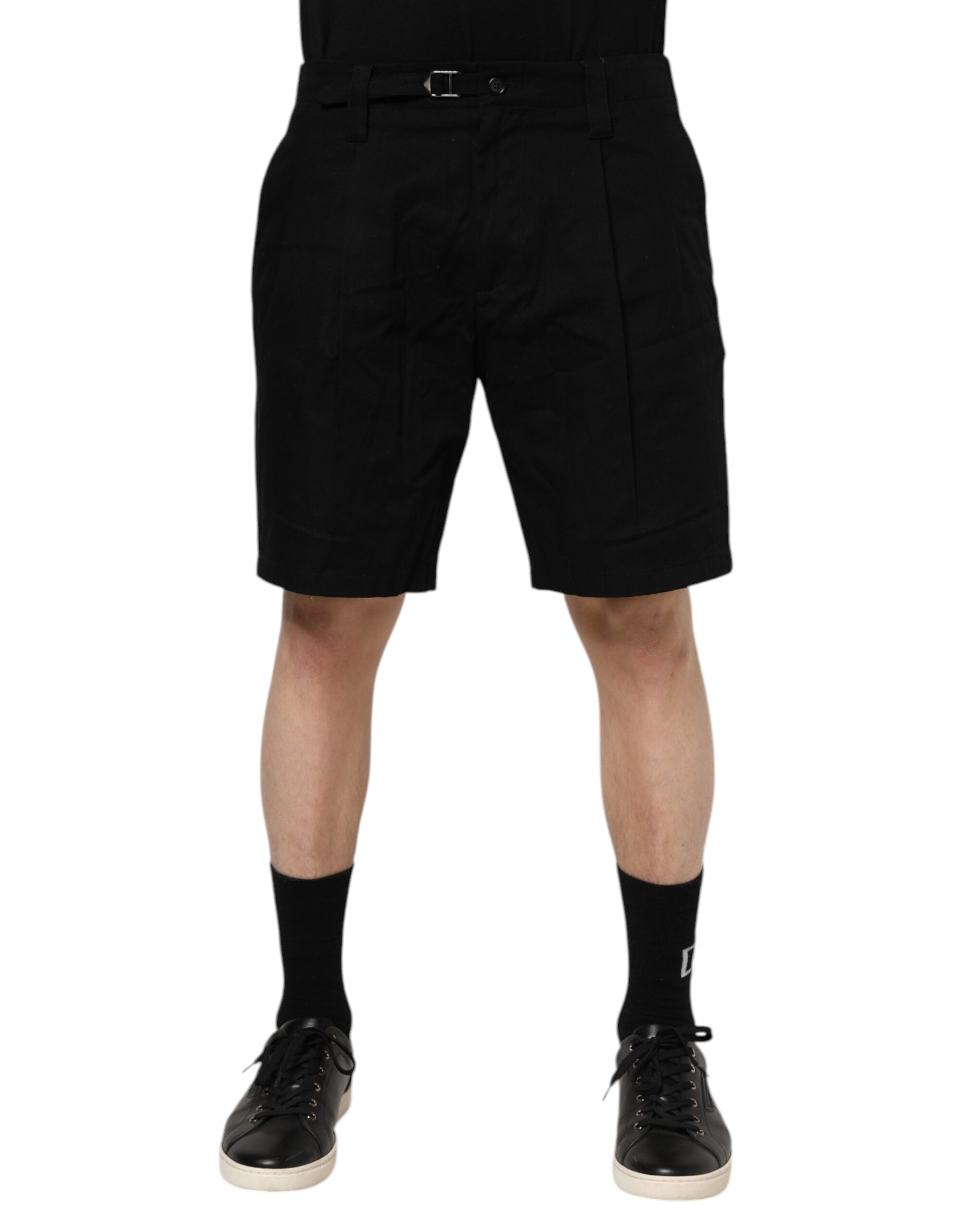 Black Cotton Knee Length Men Bermuda Shorts - ventzia