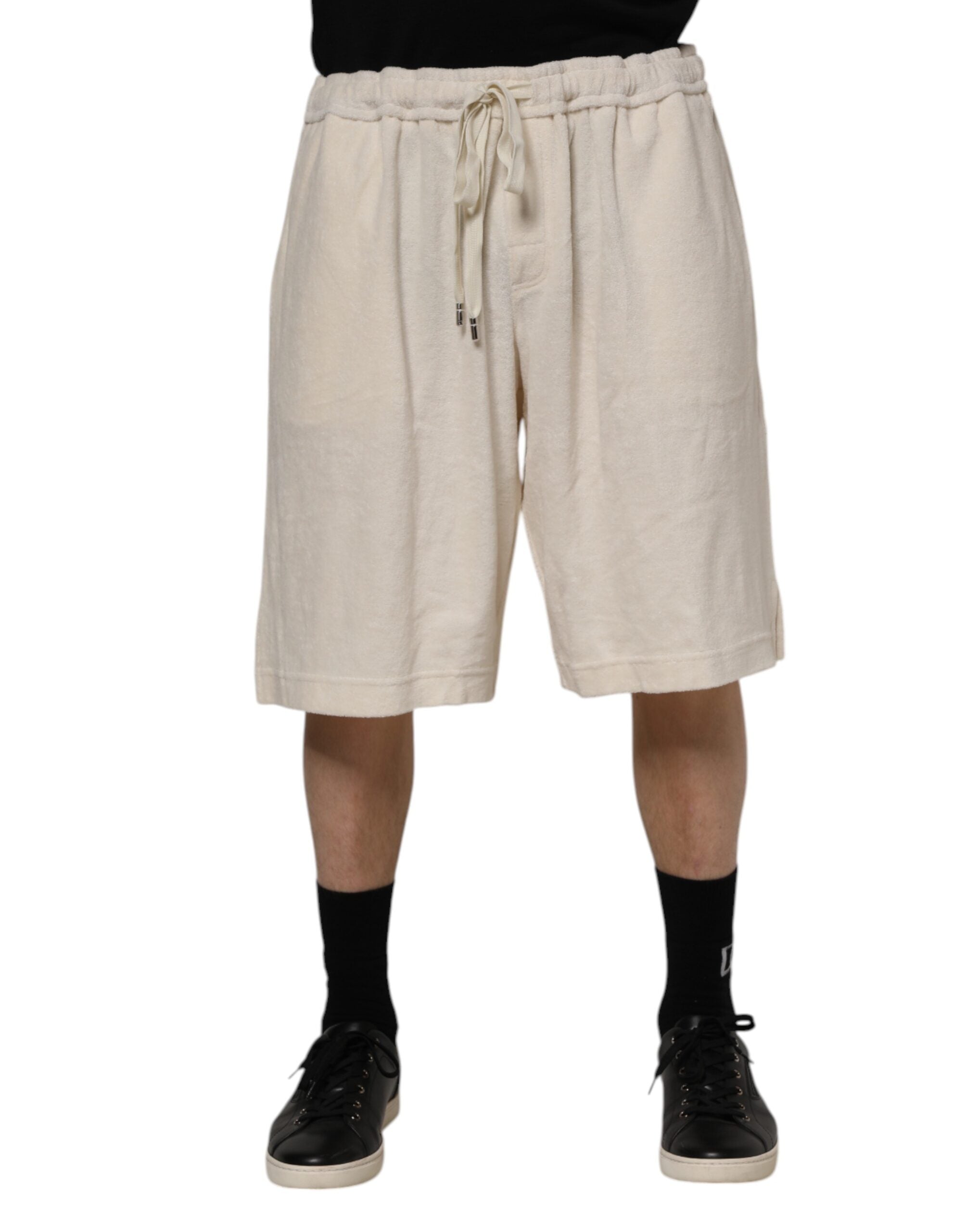 Ivory Cotton Men Bermuda Sweatshorts Shorts - ventzia