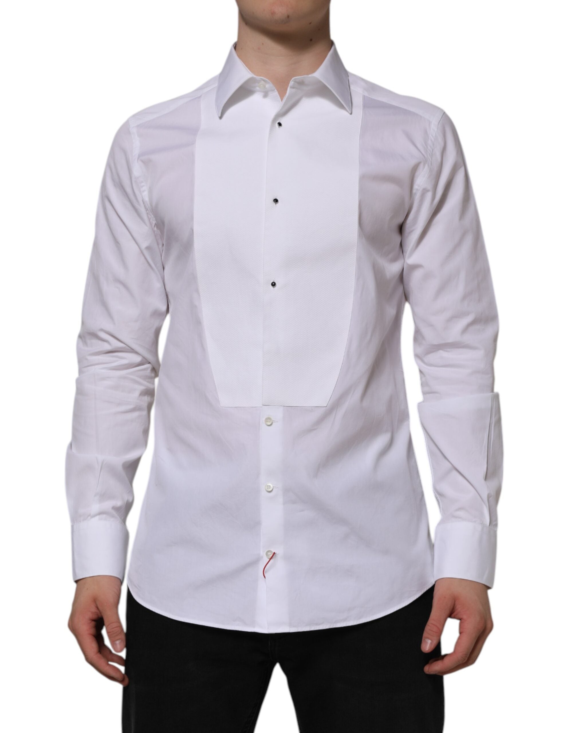White Bib Cotton Poplin GOLD Formal Shirt - ventzia