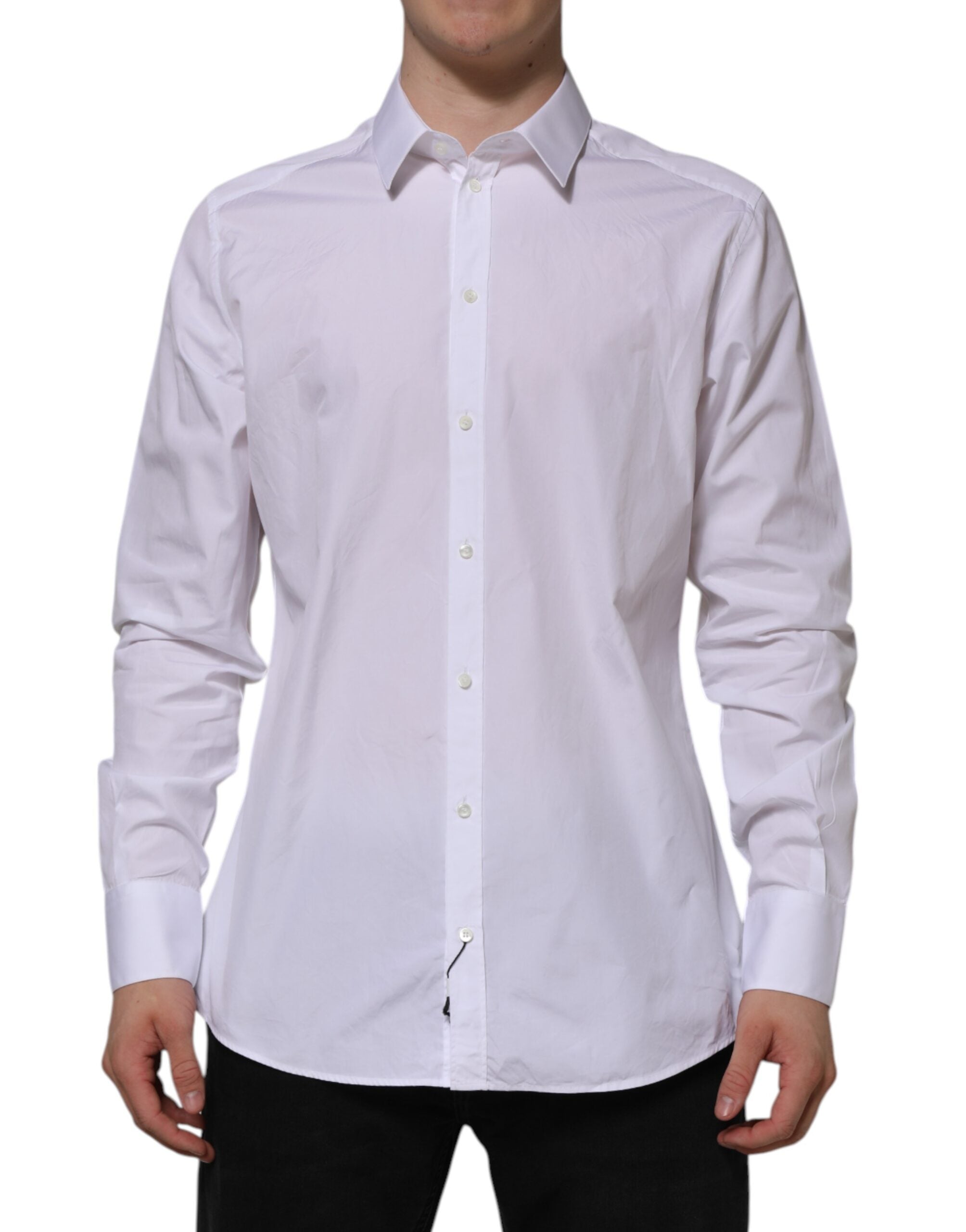 White Cotton GOLD Long Sleeves Formal Shirt - ventzia
