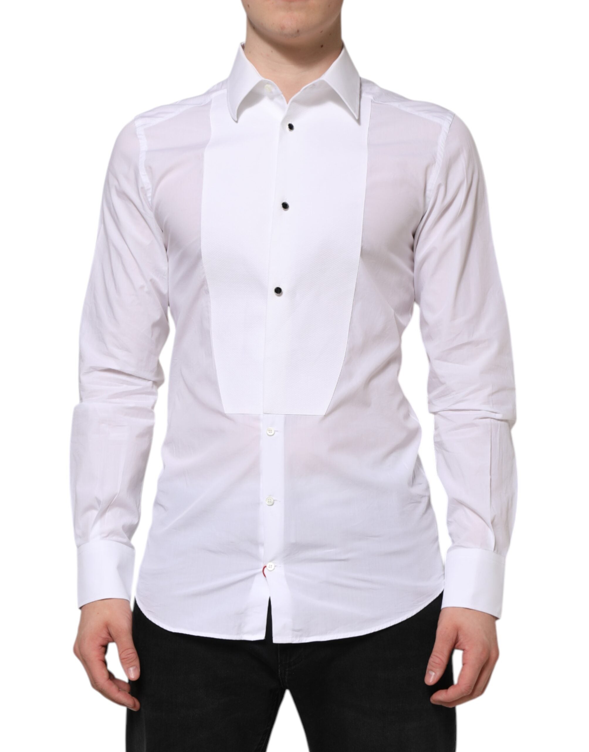 White Cotton GOLD Bib Poplin Formal Shirt - ventzia
