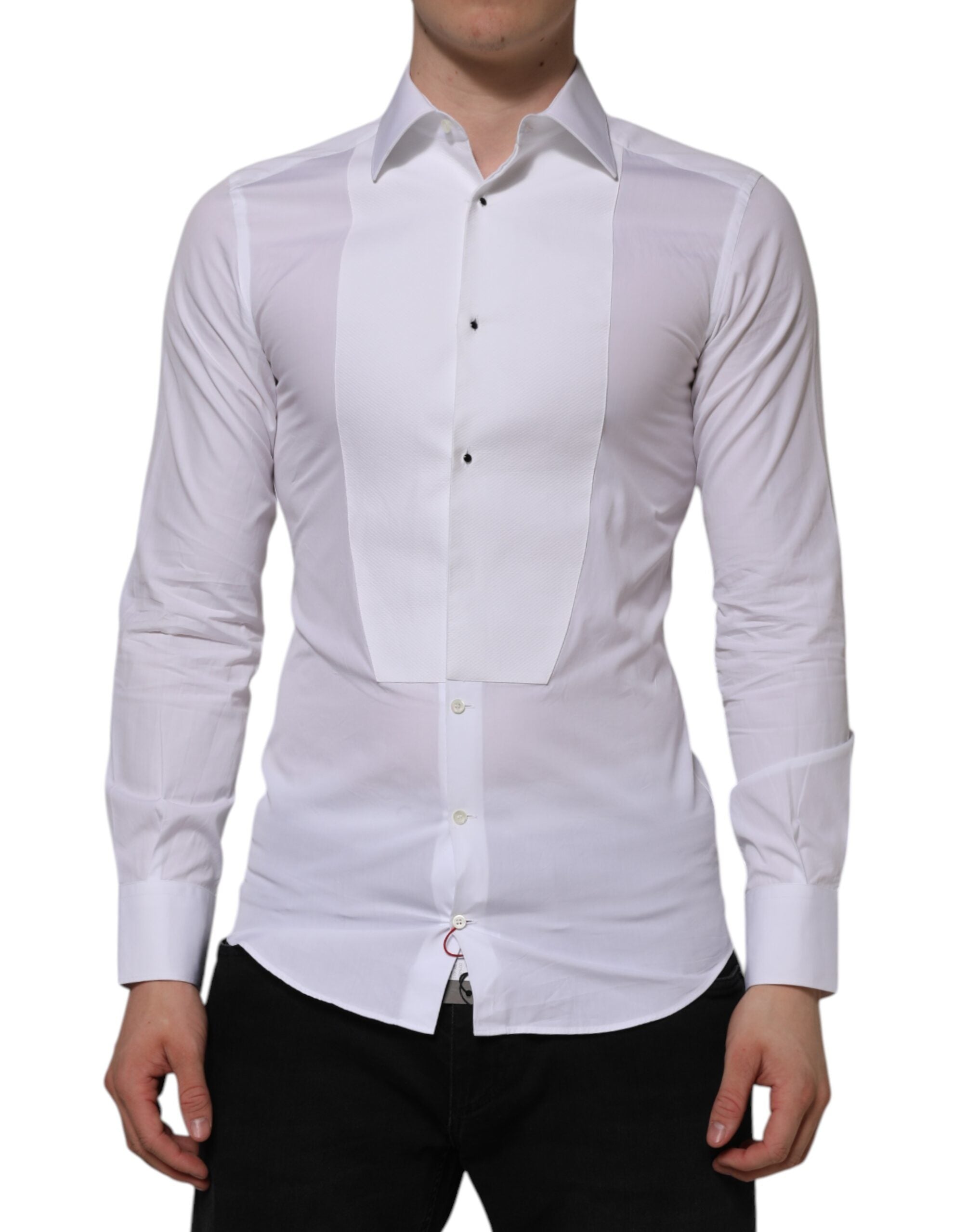 White Cotton GOLD Bib Poplin Formal Shirt - ventzia
