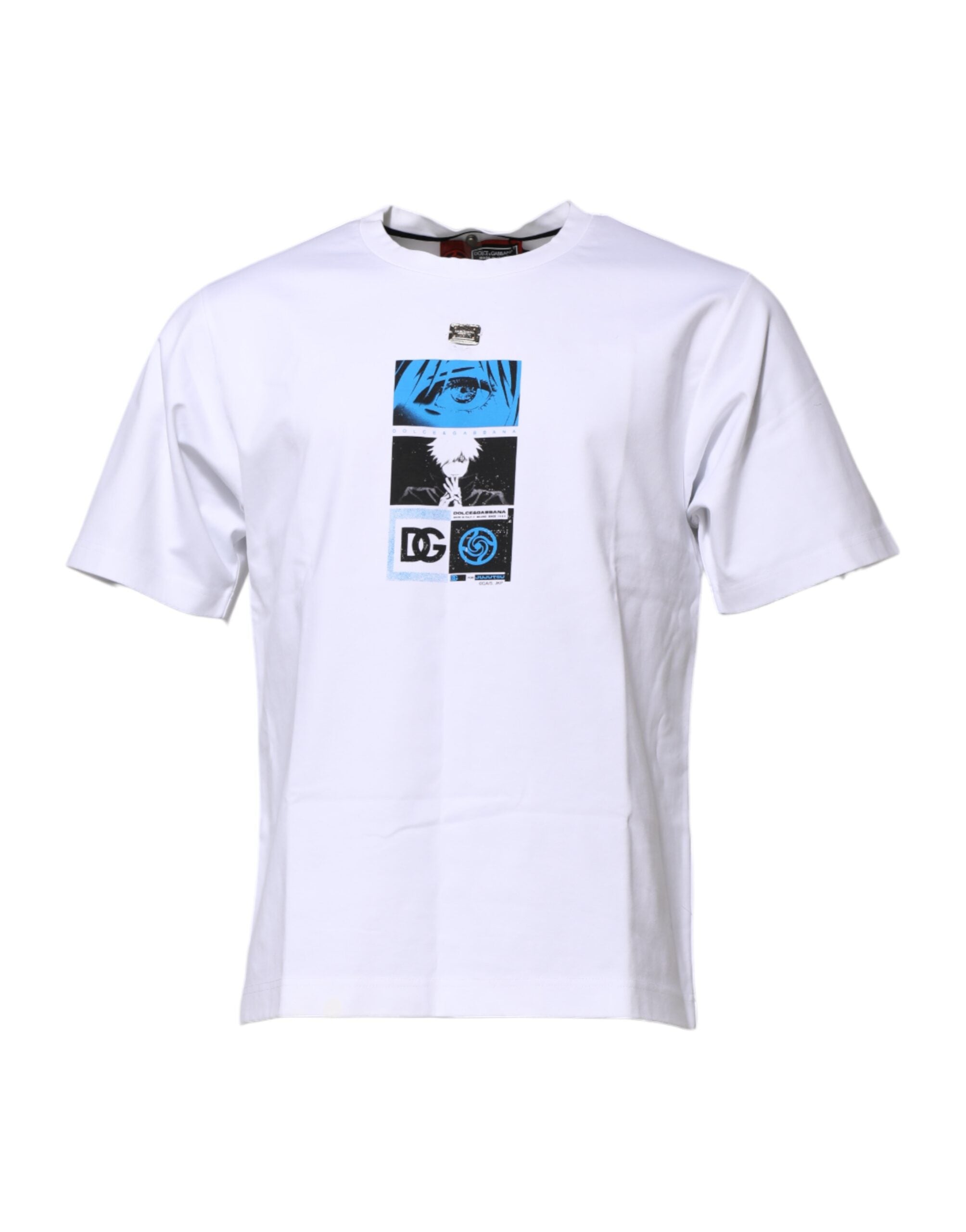 White Cotton Crew Neck Graphic Print T-shirt - ventzia