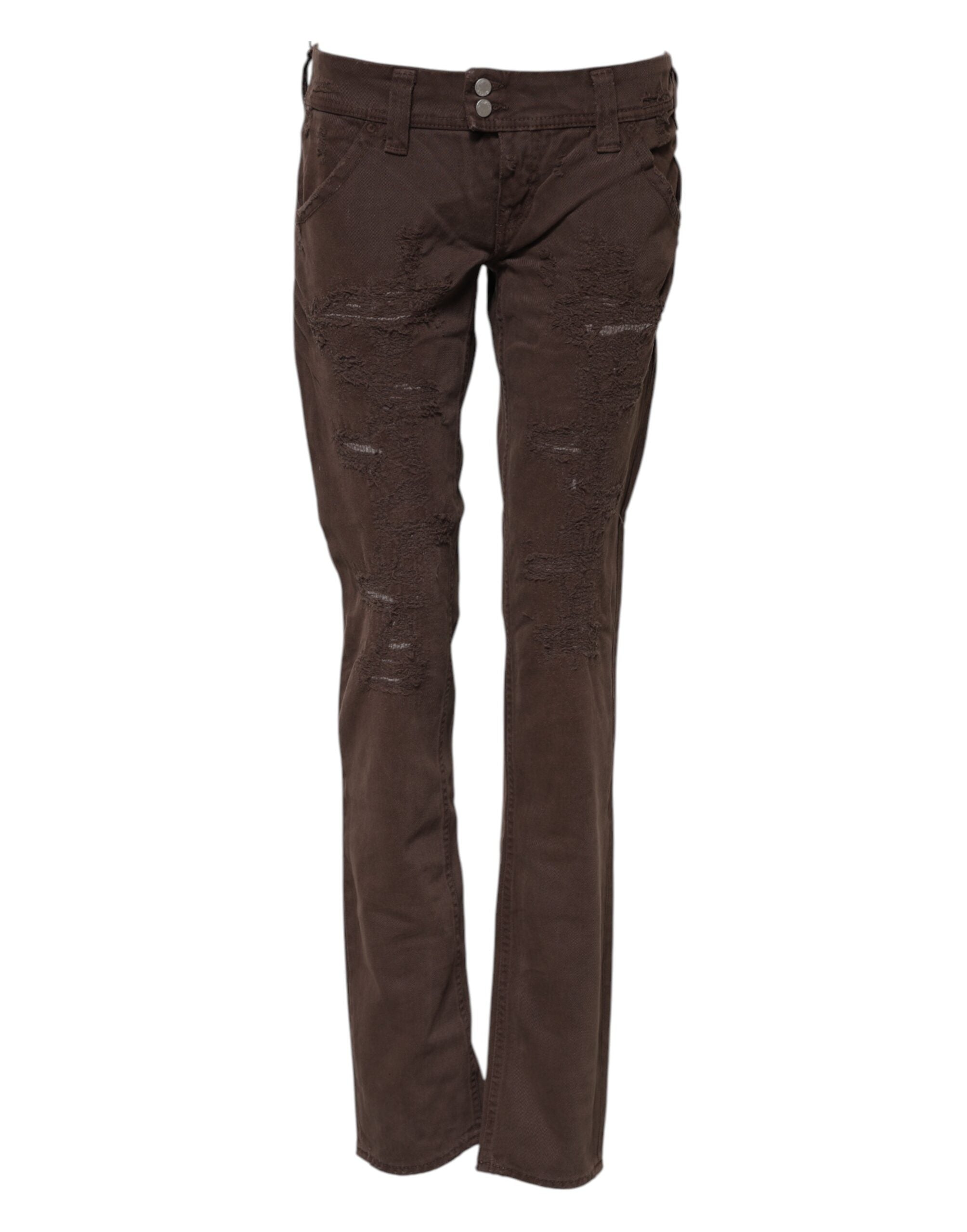 Brown Cotton Low Waist Skinny Casual Jeans - ventzia