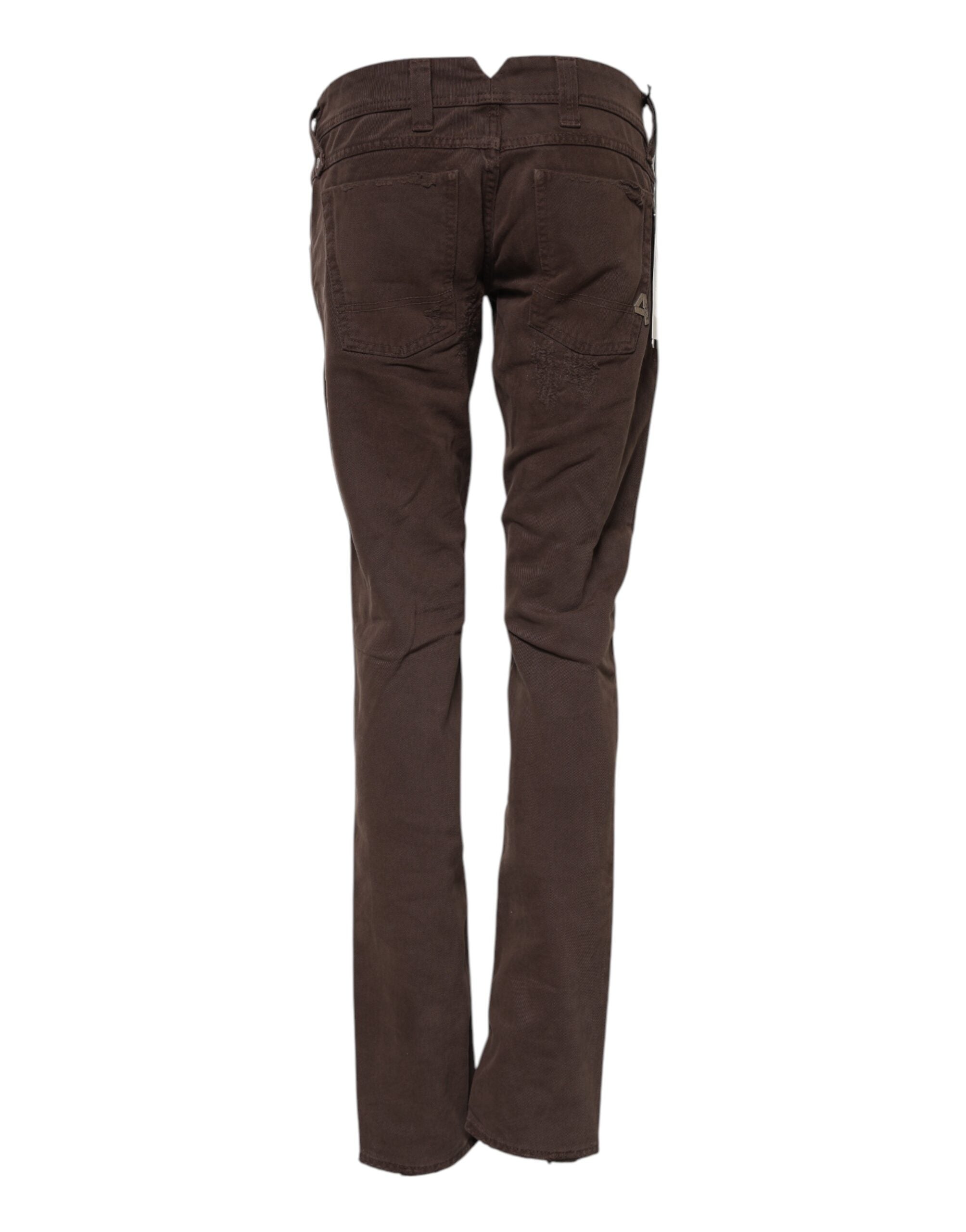 Brown Cotton Low Waist Skinny Casual Jeans - ventzia