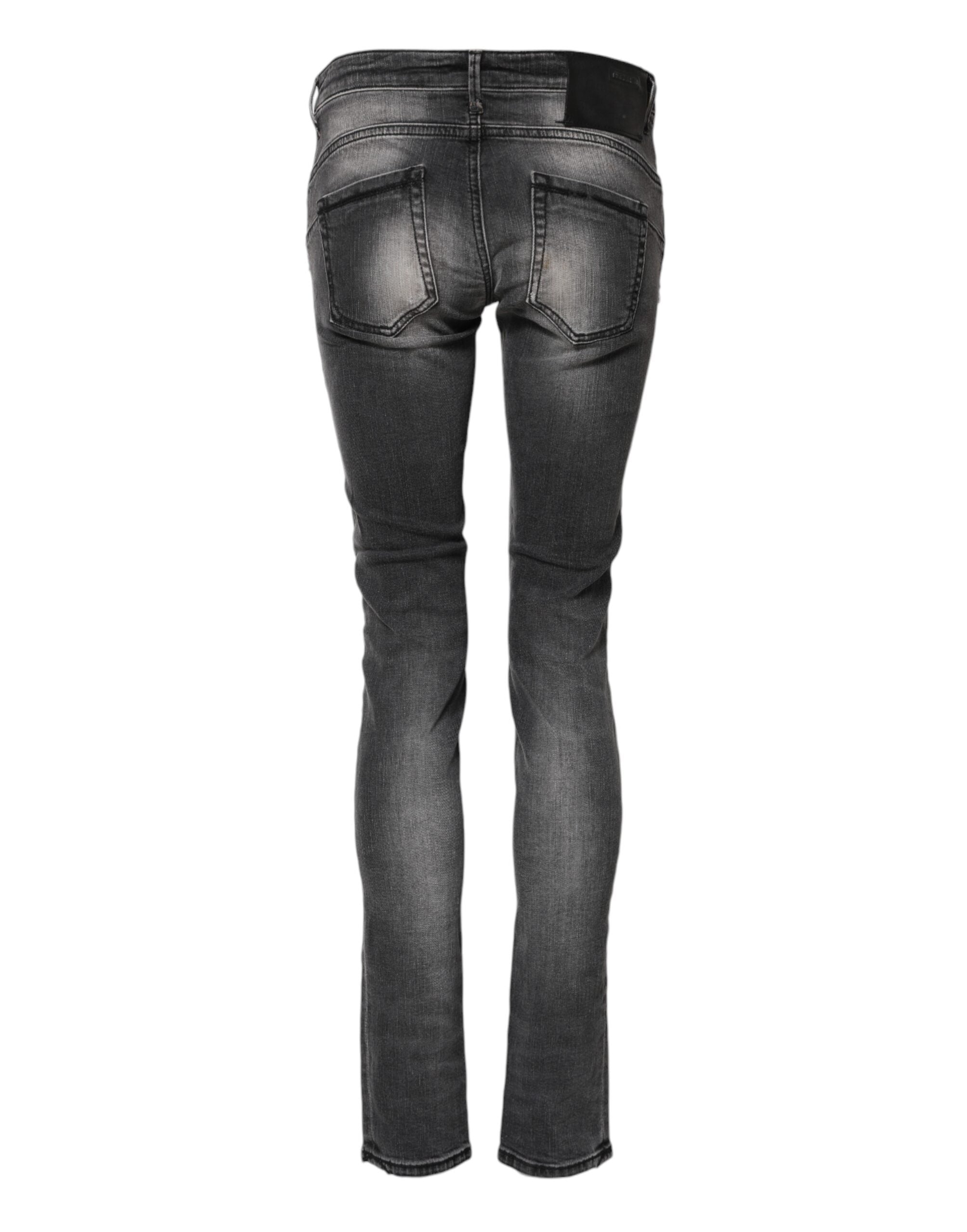 Dark Gray Cotton Slim Fit Denim Low Waist Denim Jeans - ventzia