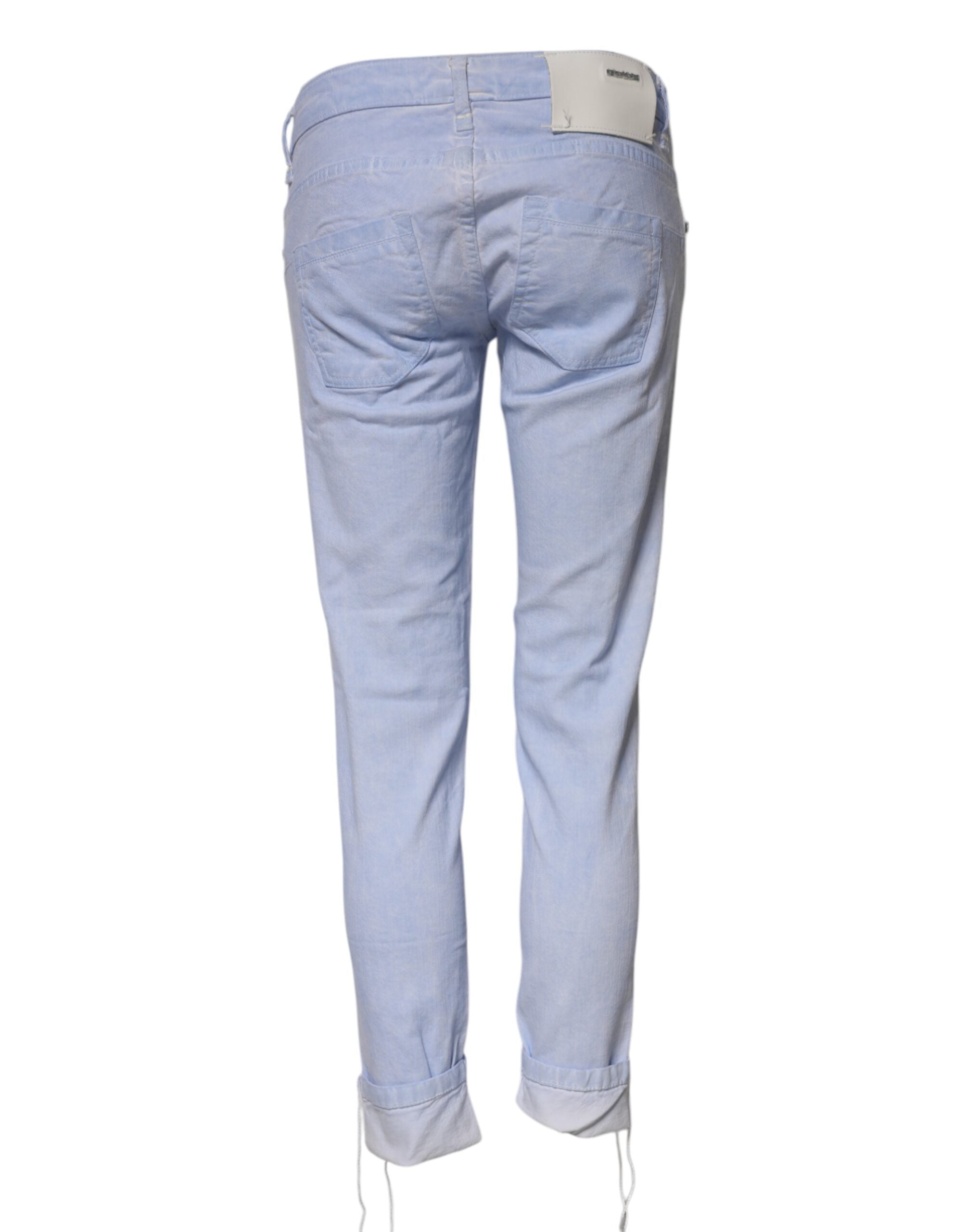 Light Blue Cotton Slim Fit Denim Low Waist Denim Jeans - ventzia