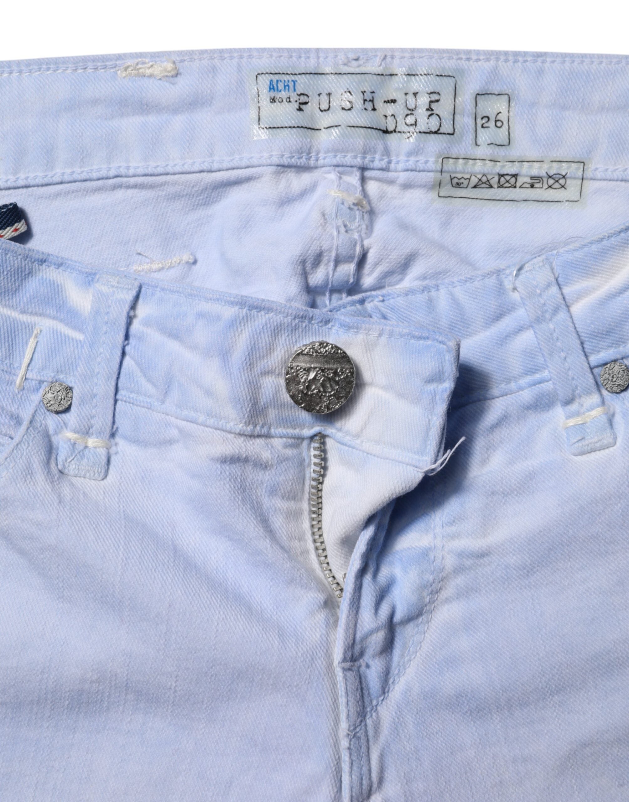 Light Blue Cotton Slim Fit Denim Low Waist Denim Jeans - ventzia