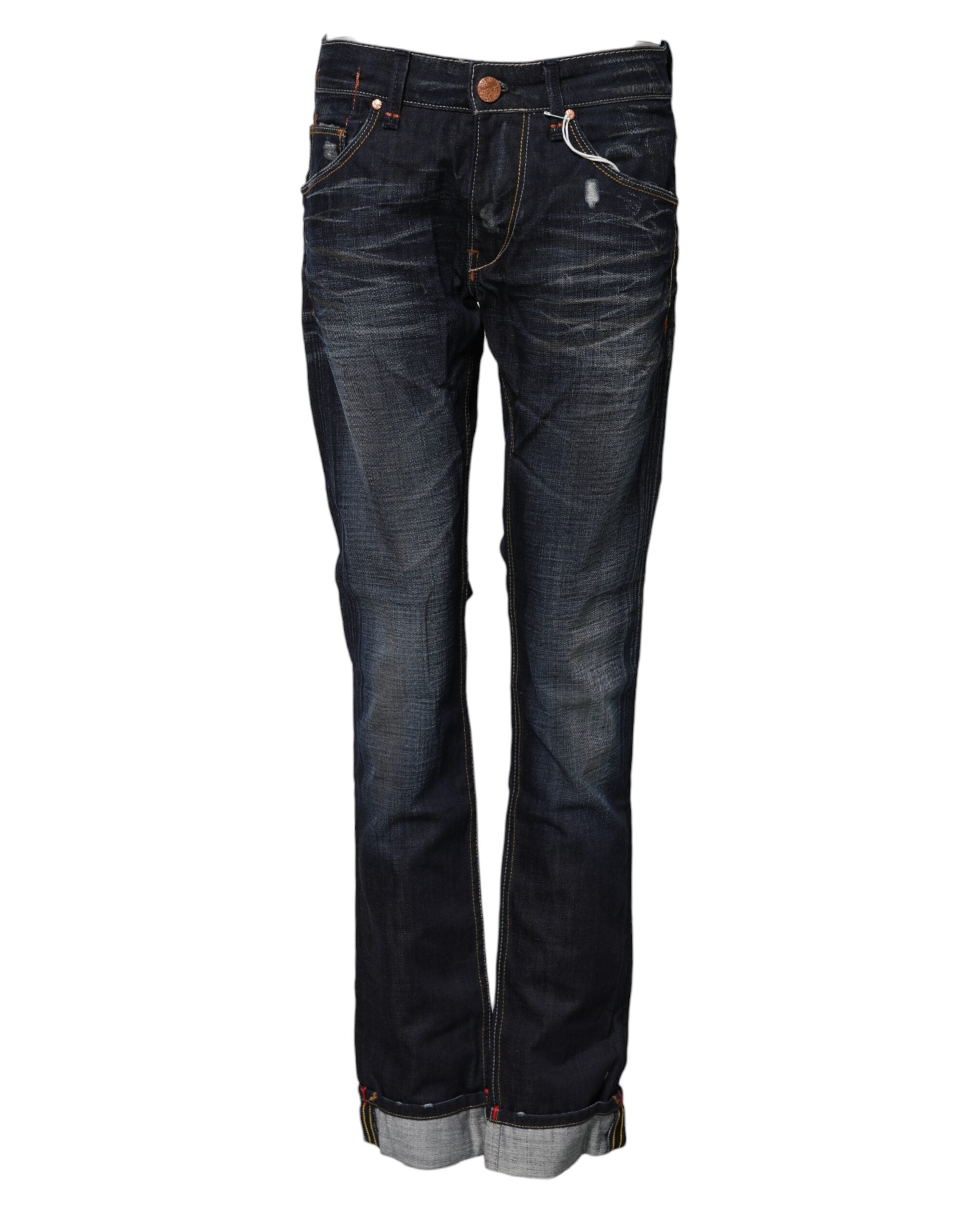 Blue Washed Cotton Mid Waist Flared Denim Jeans - ventzia