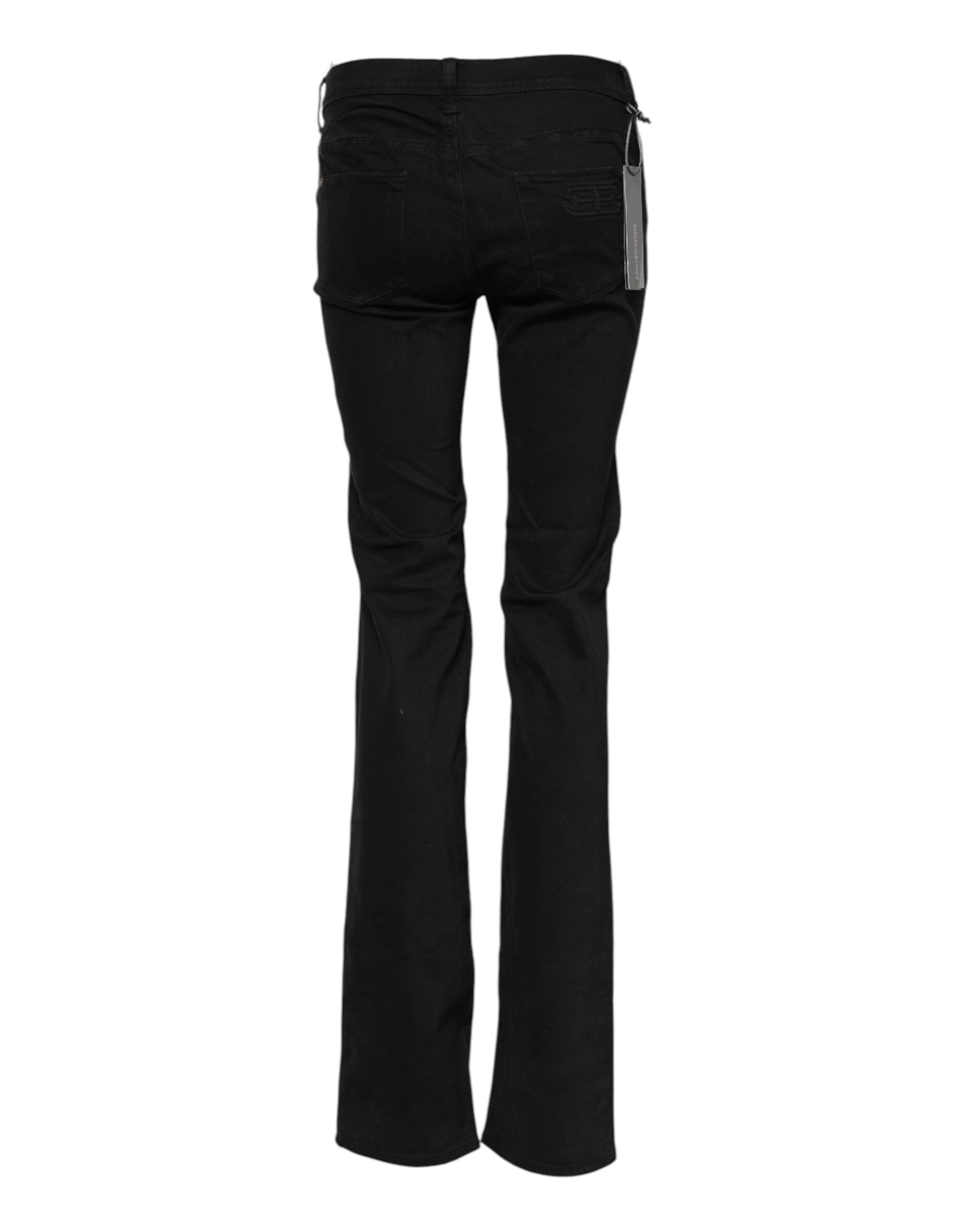Black Cotton Stretch Flared Bootcut Denim Jeans - ventzia