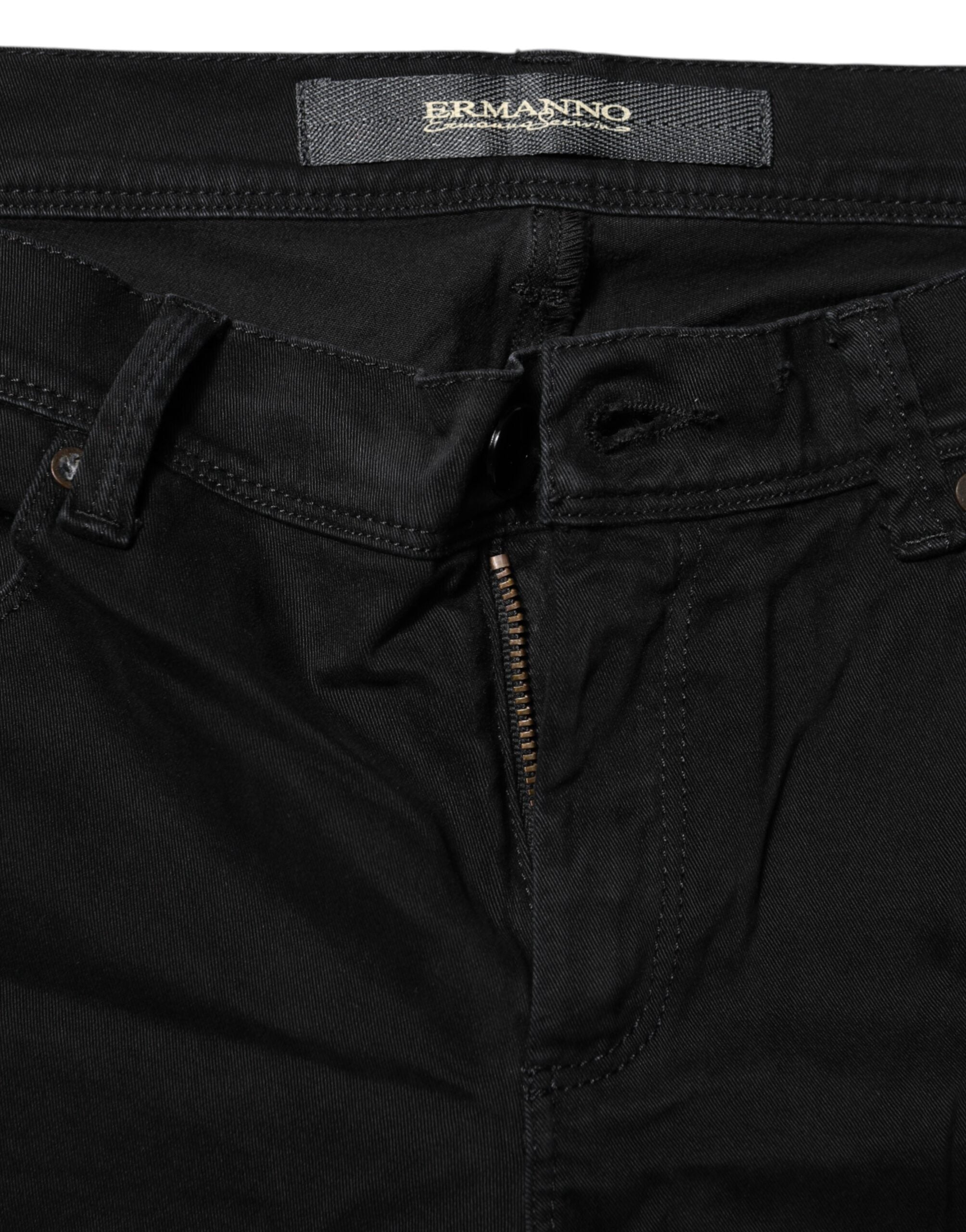 Black Cotton Stretch Flared Bootcut Denim Jeans - ventzia