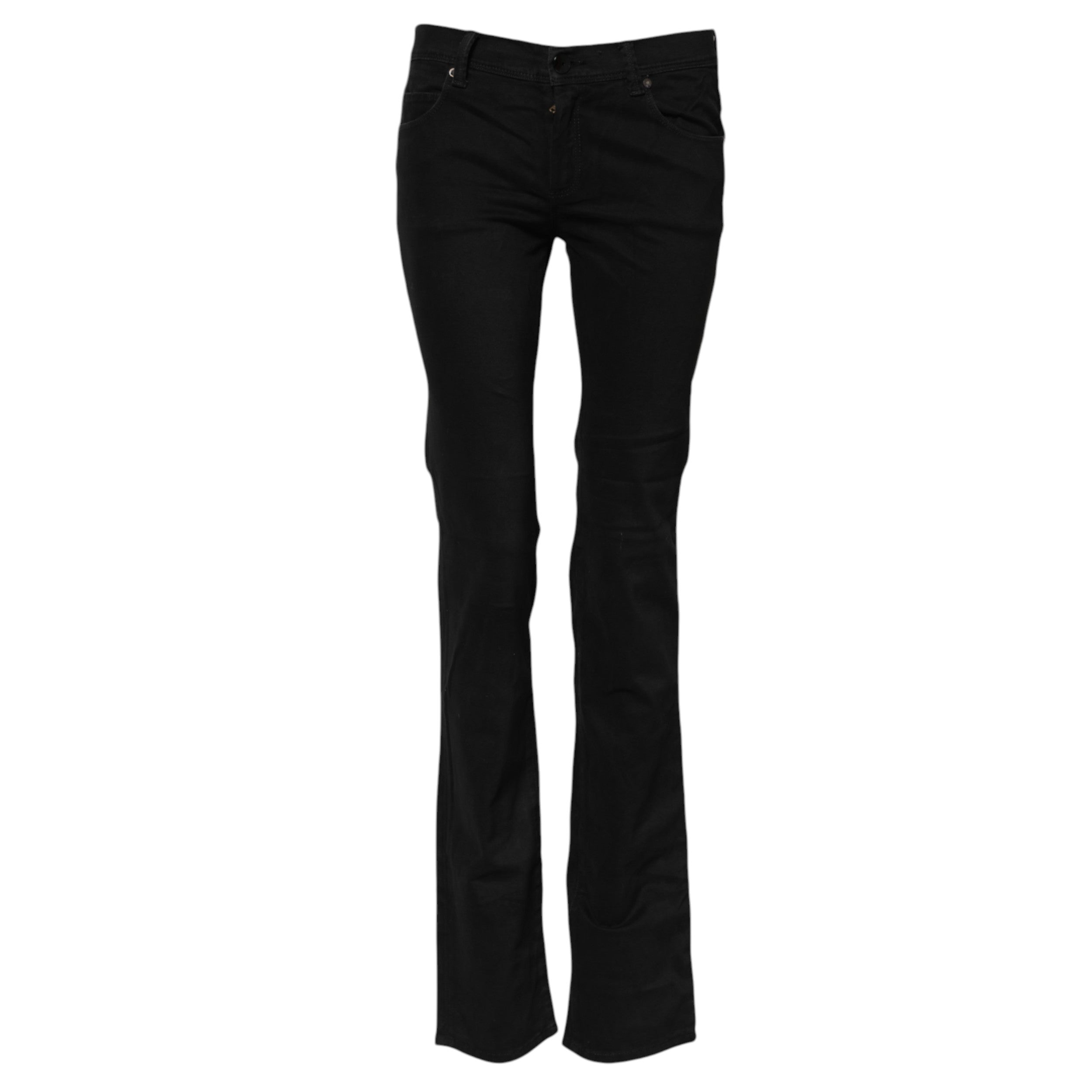 Black Cotton Stretch Flared Bootcut Denim Jeans - ventzia