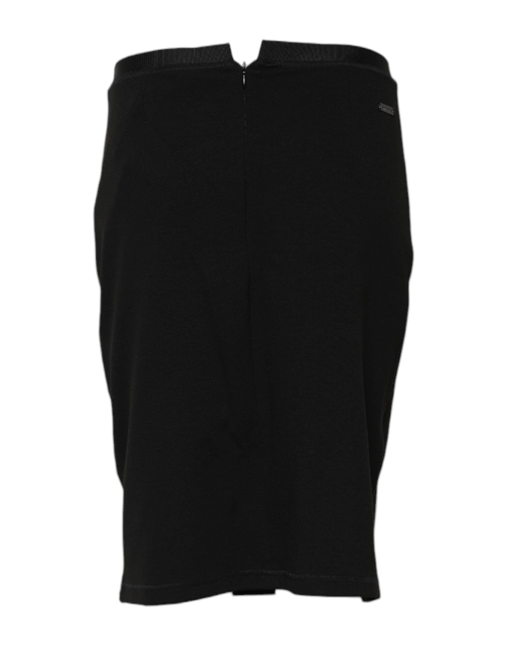 Black Polyester Pencil Cut Knee Length Skirt - ventzia