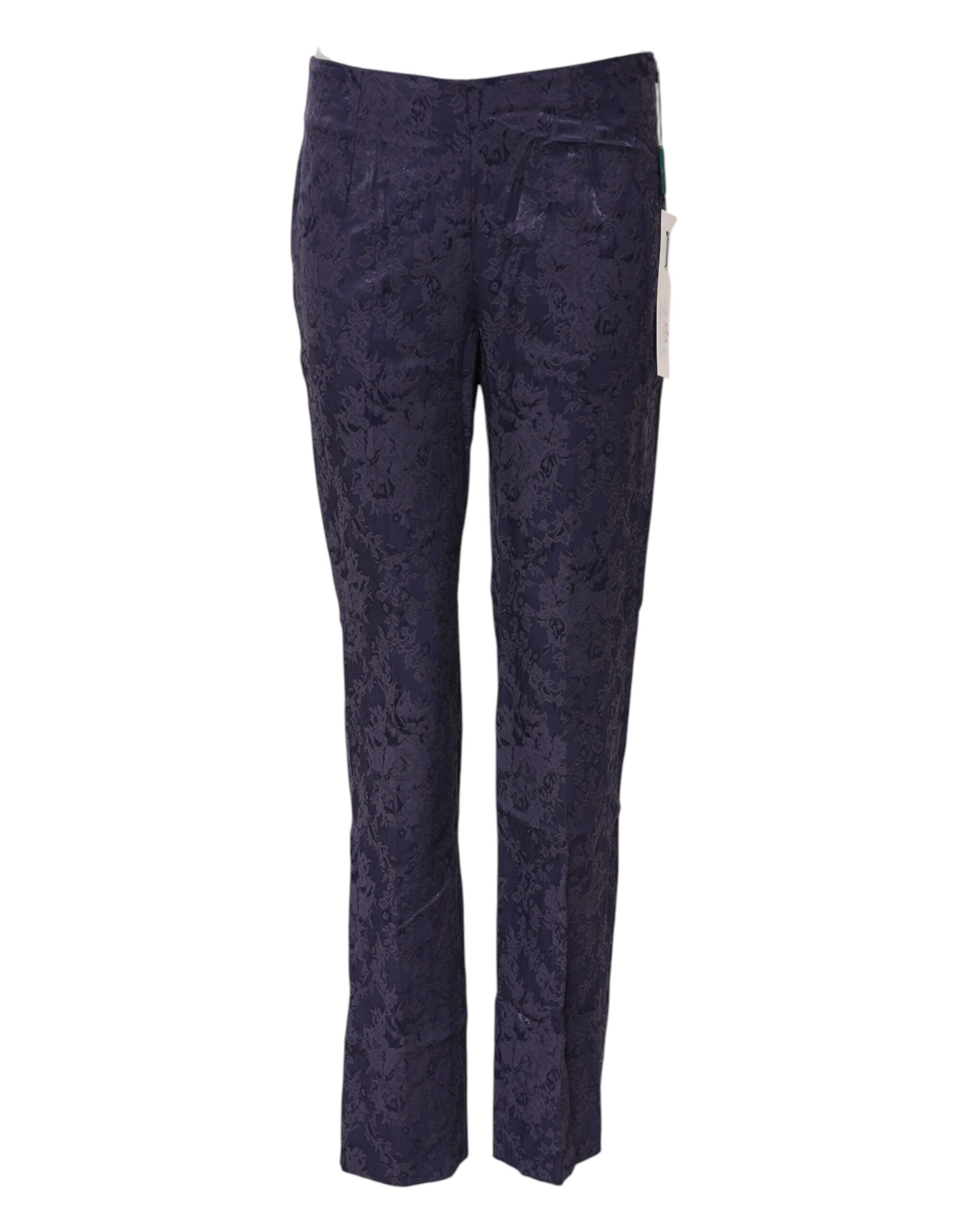 Purple Jacquard High Waisted Pants - ventzia